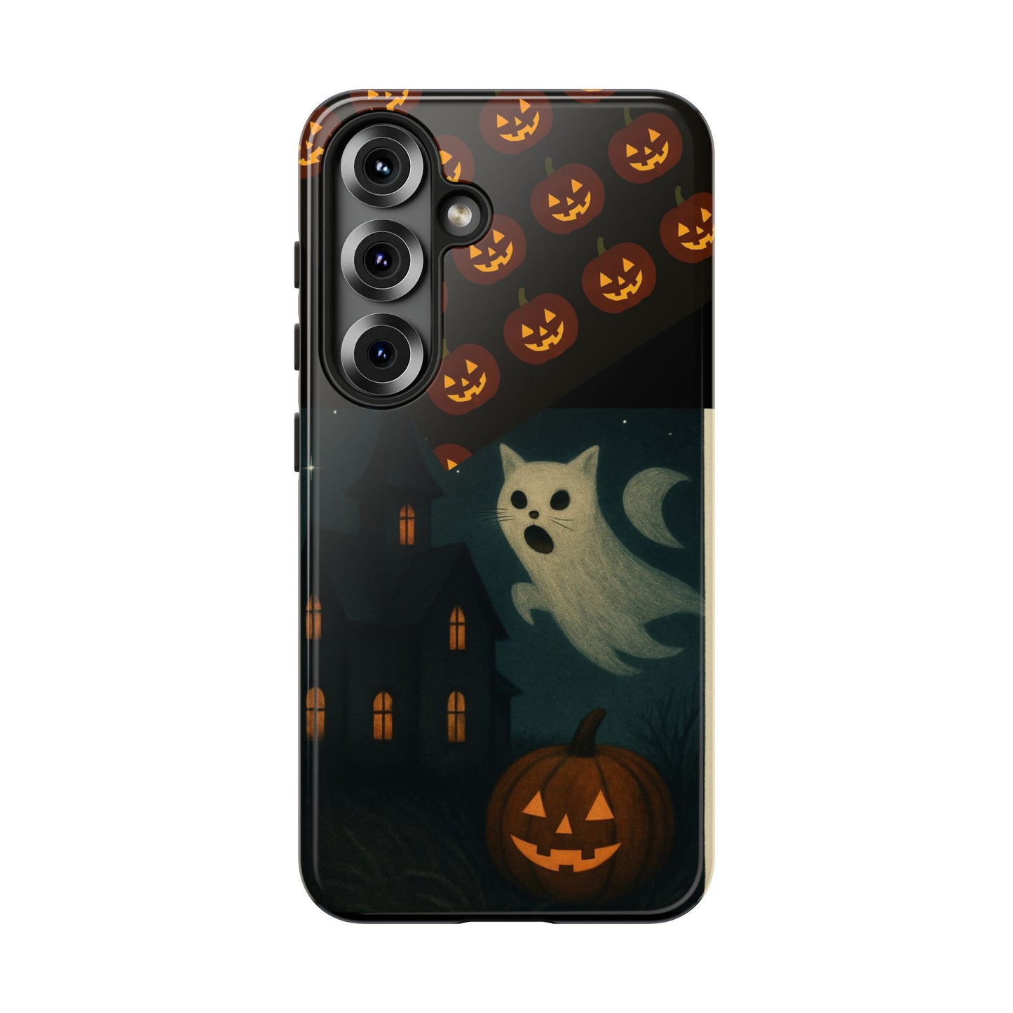 Phone Case, Halloween Haunted House Cat Ghost iPhone 16, 15, 14, Pixel 8, 6 Samsung Galaxy 25, 24, 23