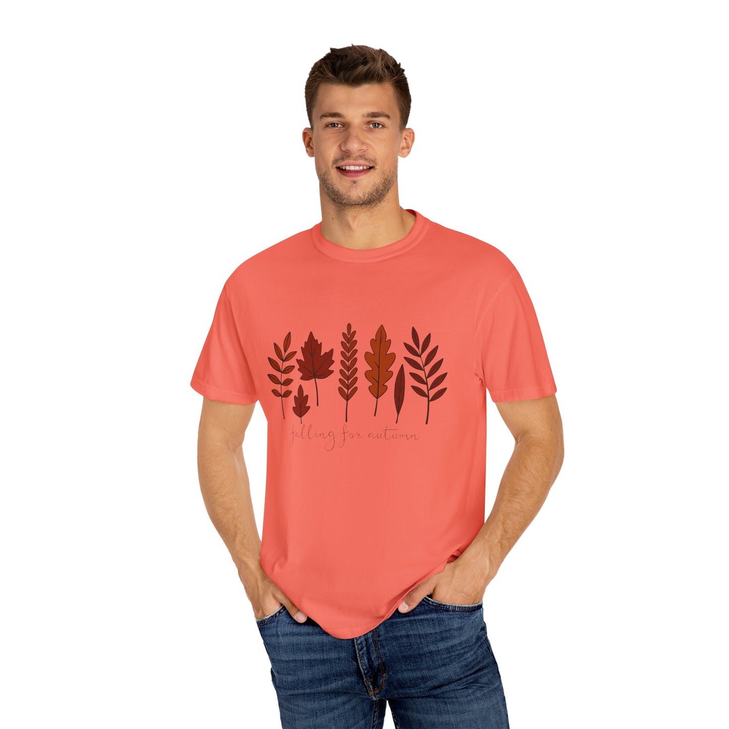 Falling for Autumn Shirt Cozy Fall Leaves Graphic Tee for Seasonal Outfits Unisex Garment Dyed T shirt
