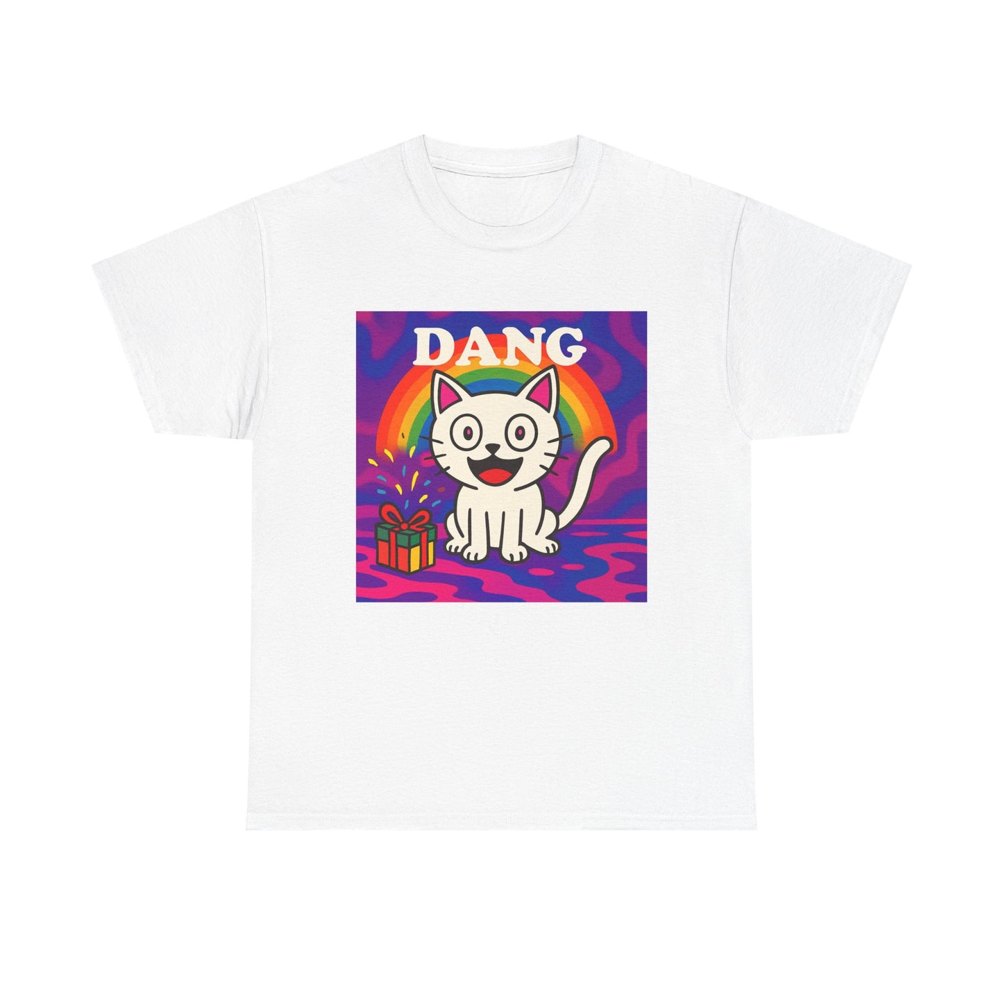 Funny Cat Rainbow T-Shirt Cute Cartoon Kitty Graphic Tee Gift