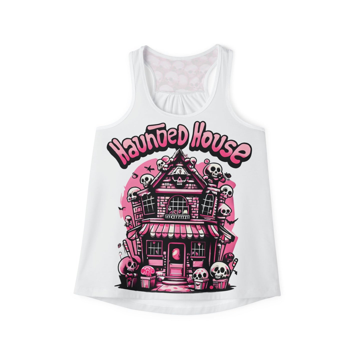 Haunted House Halloween Tank Top Pink Gothic Spooky Skeleton Shirt Womens Racerback Women's Tank Top