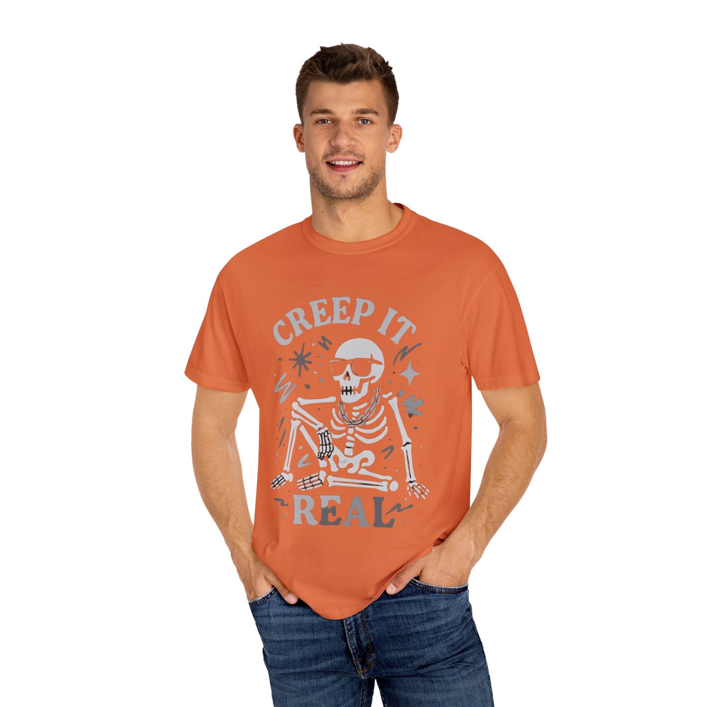 Creep It Real Skeleton T Shirt Funny Urban Halloween Graphic Tee Unisex Black Spooky T Shirt Unisex Garment Dyed Tshirt Men Women