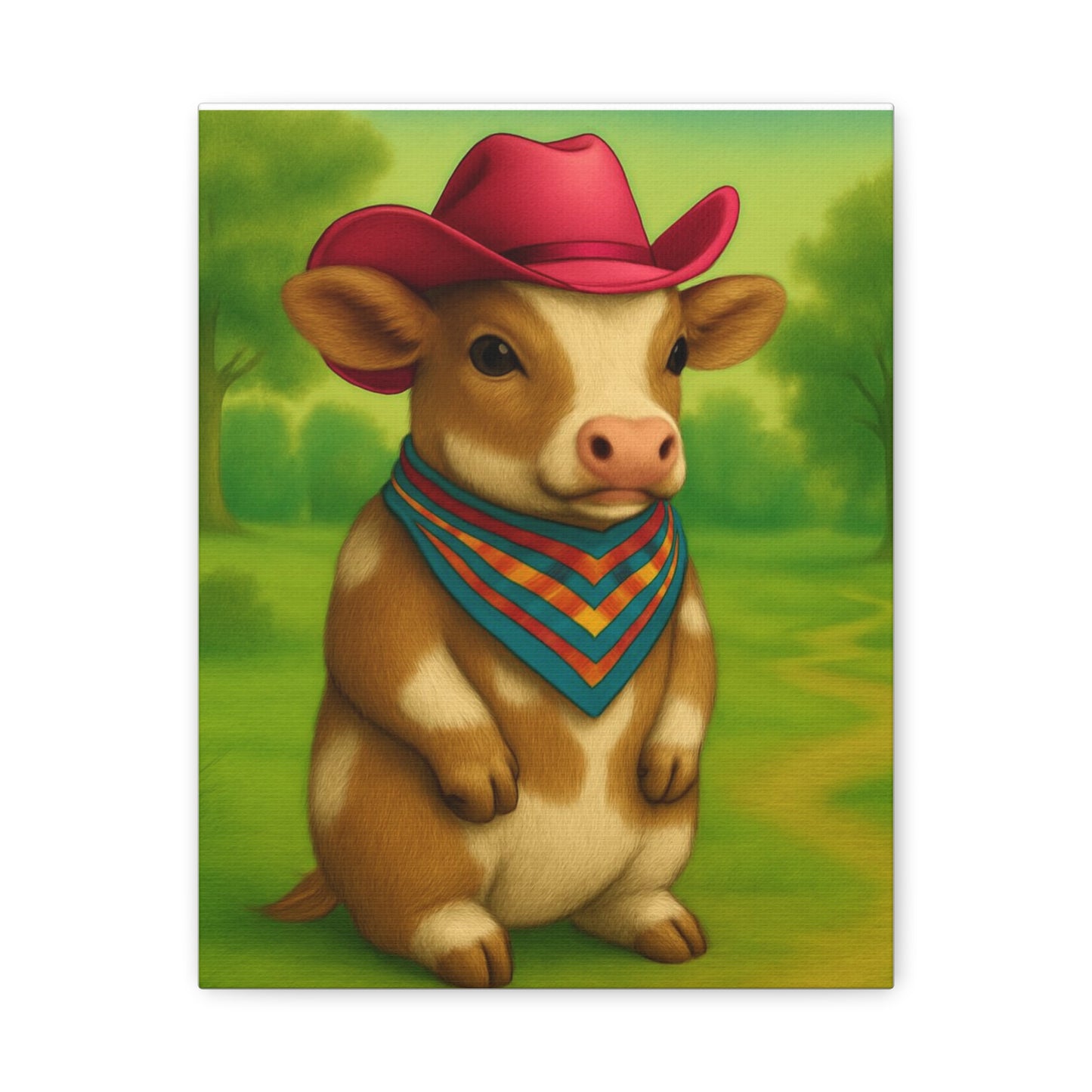 Cowboy Cow Country Baby Matte Canvas - 8x10 Stretched Nursery Wall Art, Western Farmhouse Decor, Kids Room Print, Rustic Barn Animal