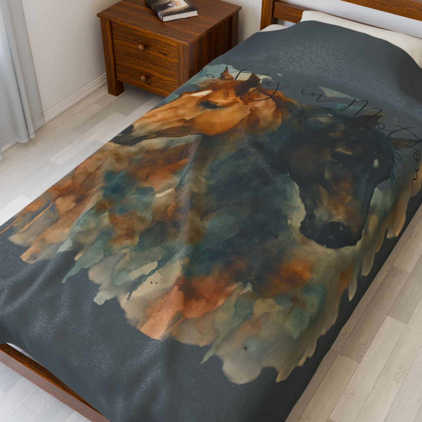 Watercolor Horse Blanket, Cozy Western Ranch Throw with Horse Lovers Art