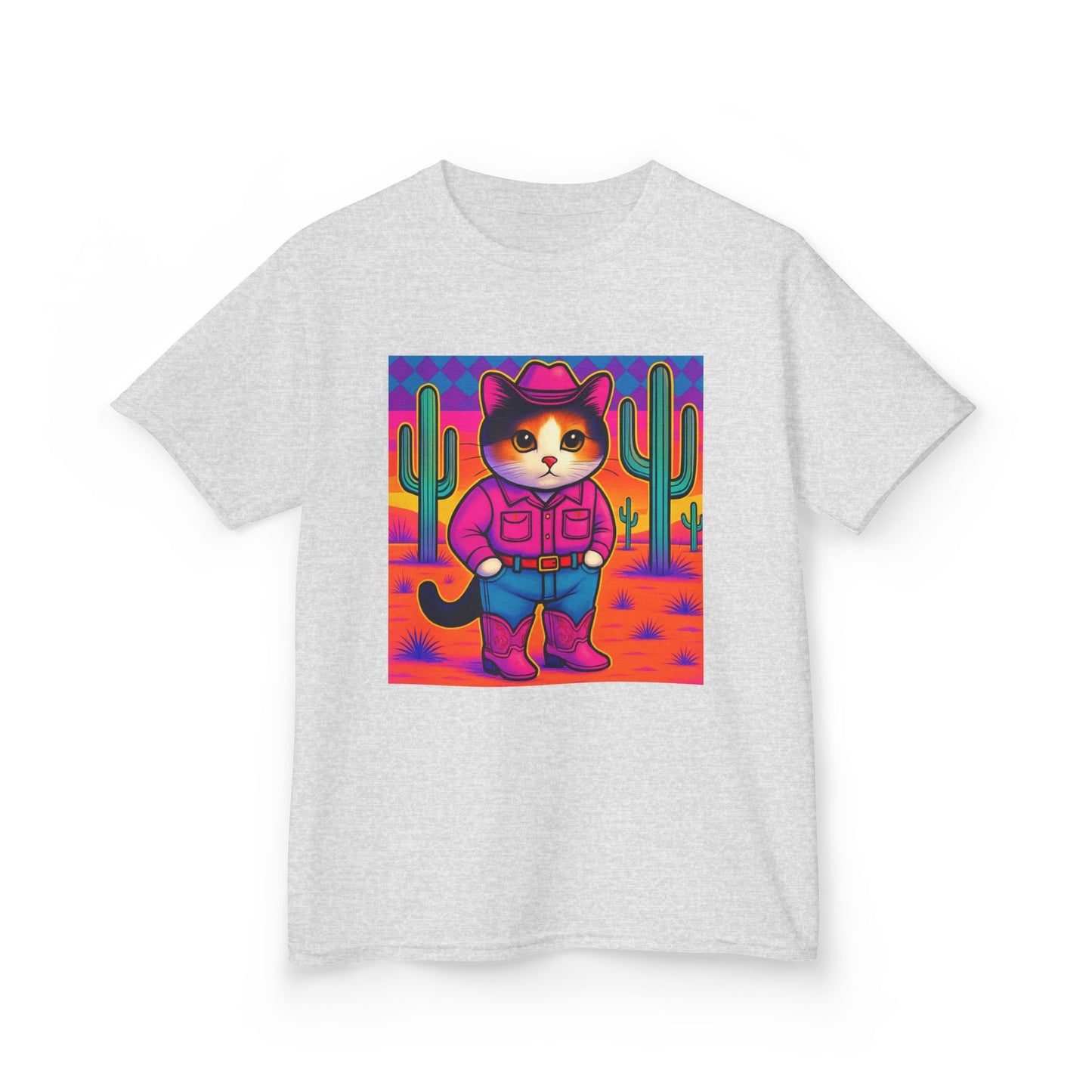 Cowgirl Cat Kids Shirt Cute Western Cat Tee Pink Calico Kitty Desert Shirt Y2K Girls Graphic Tee Kids Heavy