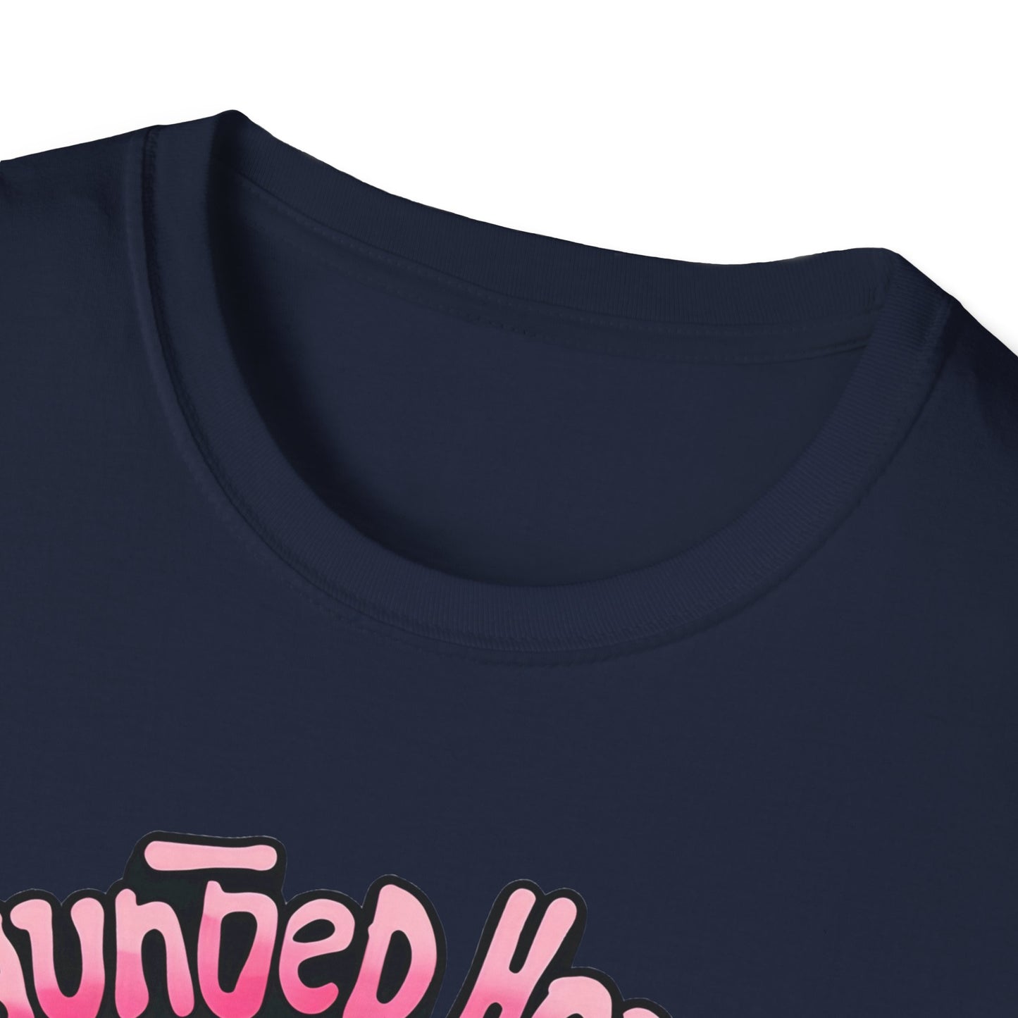 Haunted House Halloween T-Shirt Pink Spooky Gothic Unisex Softstyle T-Shirt Men Women Teen College Student Highschool