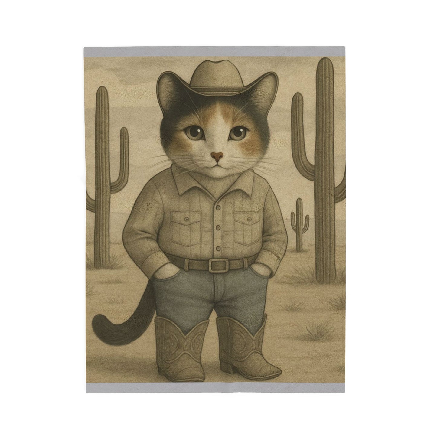 Western Cowboy Cat Blanket, Rustic Country Desert Cat Lover Gift