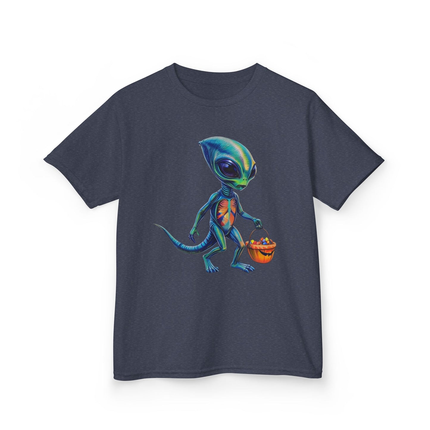 Alien Trick or Treat Halloween Kids T Shirt Cute Sci Fi Costume Tee Kids Heavy Cotton™ Tee