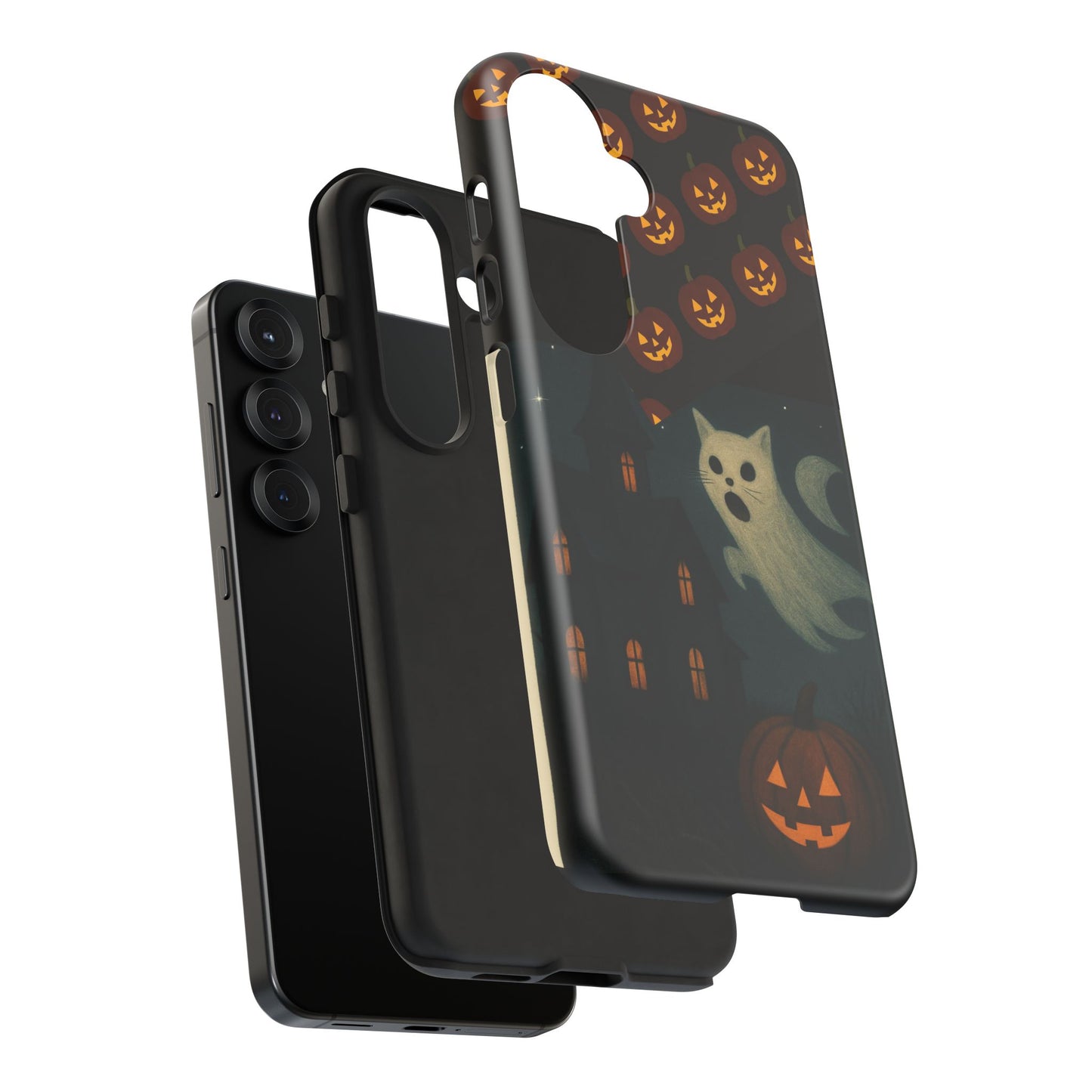 Phone Case, Halloween Haunted House Cat Ghost iPhone 16, 15, 14, Pixel 8, 6 Samsung Galaxy 25, 24, 23