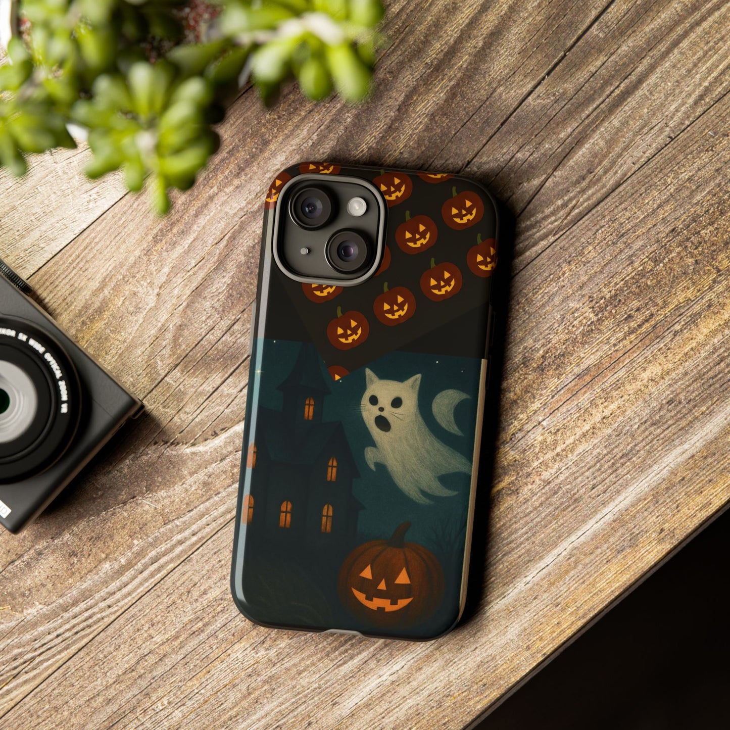 Phone Case, Halloween Haunted House Cat Ghost iPhone 16, 15, 14, Pixel 8, 6 Samsung Galaxy 25, 24, 23