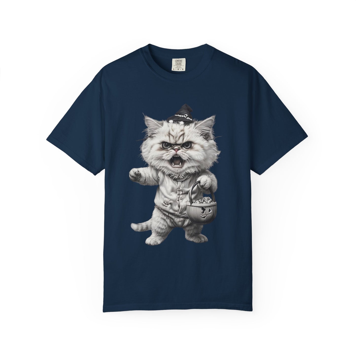 Angry Halloween Cat T Shirt Funny Spooky Kitten Tee Gothic Trick or Treat Shirt Unisex Garment Dyed T shirt