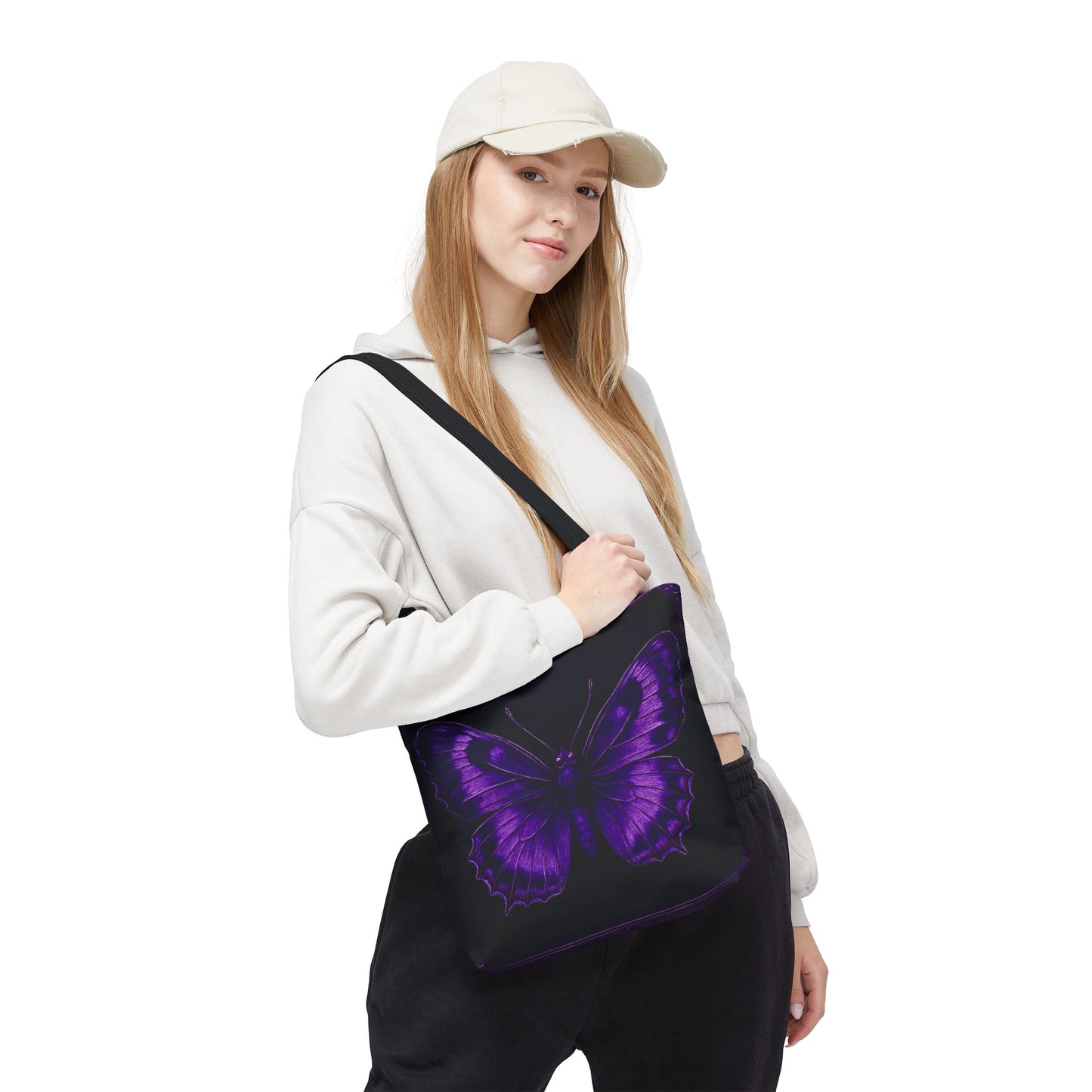 Purple Butterfly Tote Bag, Gothic Aesthetic Tote, Dark Fashion Bag, Nature Inspired Carryall Tote Bag (AOP)