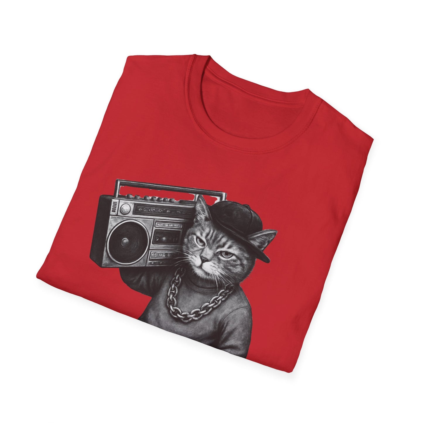 Black & White Boombox Cat T Shirt Hip Hop Streetwear Graphic Tee for Music Lovers Unisex Soft style T Shirt