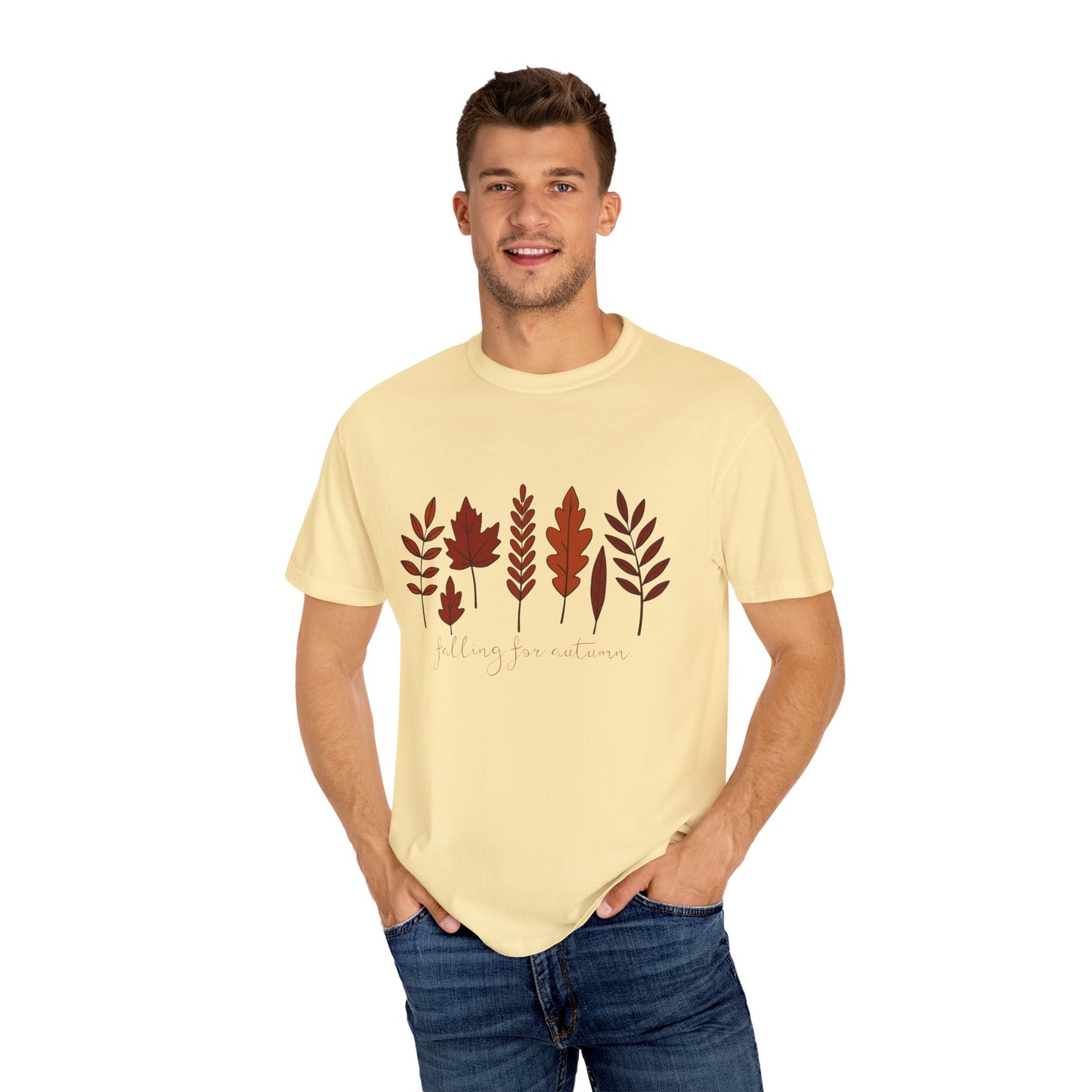 Falling for Autumn Shirt Cozy Fall Leaves Graphic Tee for Seasonal Outfits Unisex Garment Dyed T shirt