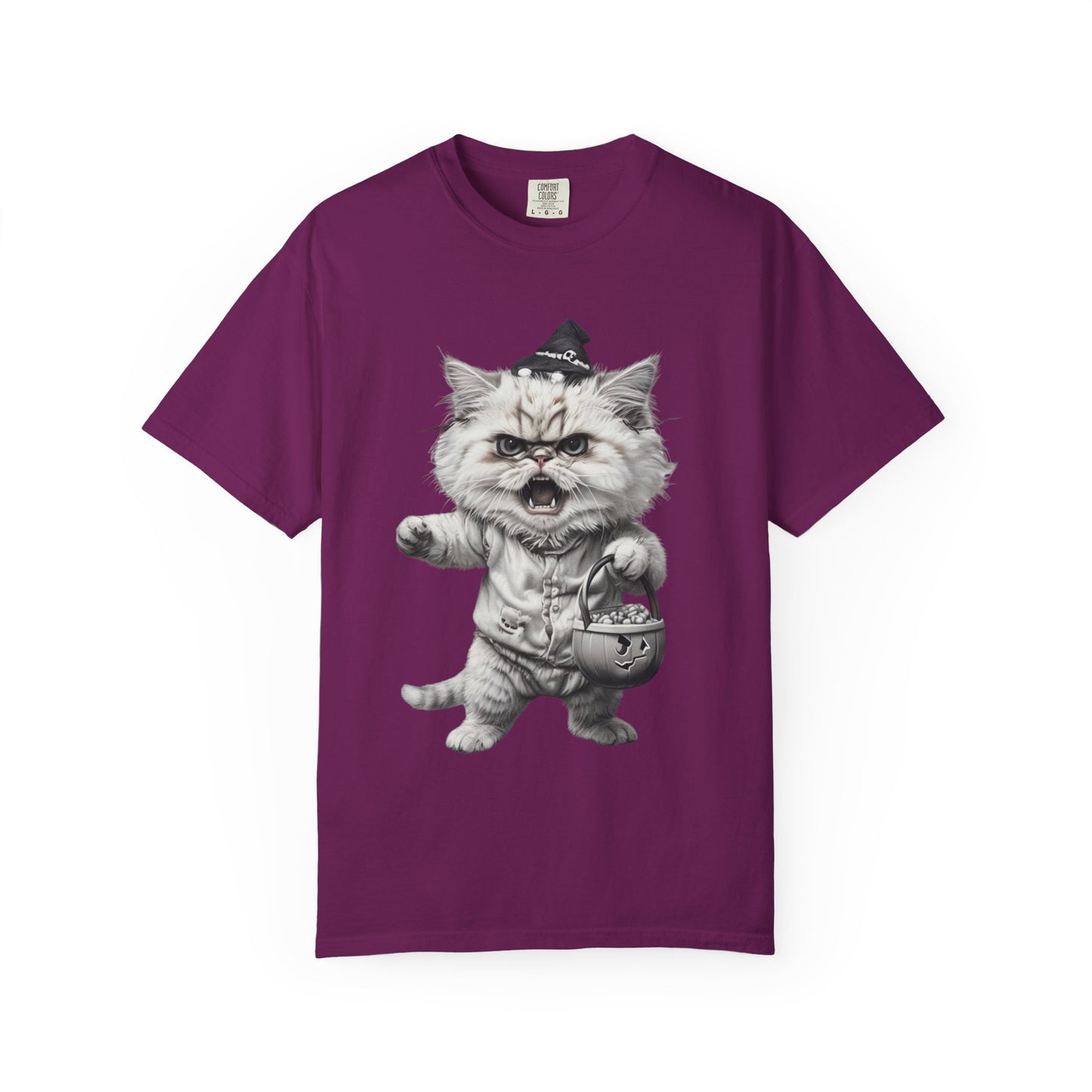 Angry Halloween Cat T Shirt Funny Spooky Kitten Tee Gothic Trick or Treat Shirt Unisex Garment Dyed T shirt