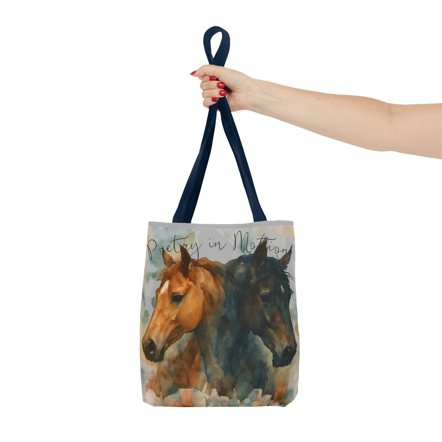 Horse Art Tote Bag, Watercolor Horses, Pretty in Motion