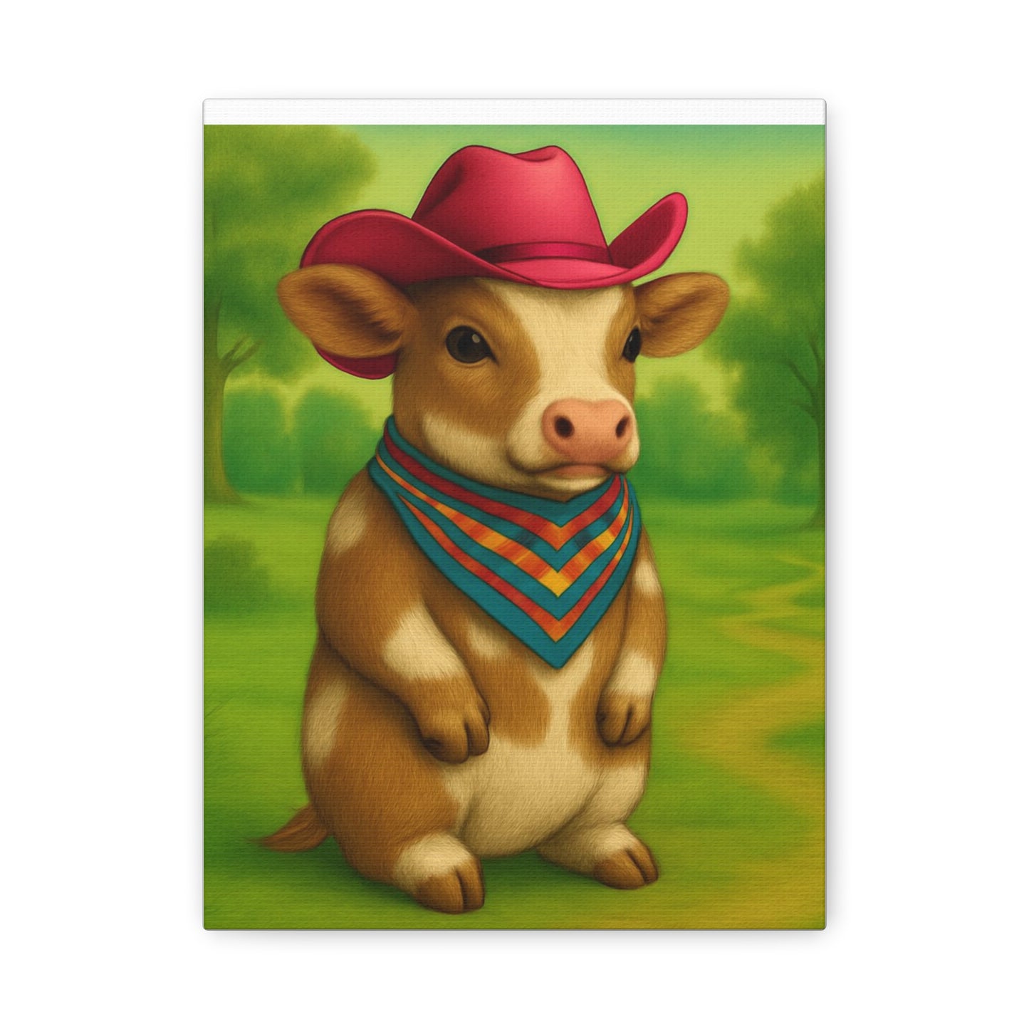 Cowboy Cow Country Baby Matte Canvas - 8x10 Stretched Nursery Wall Art, Western Farmhouse Decor, Kids Room Print, Rustic Barn Animal