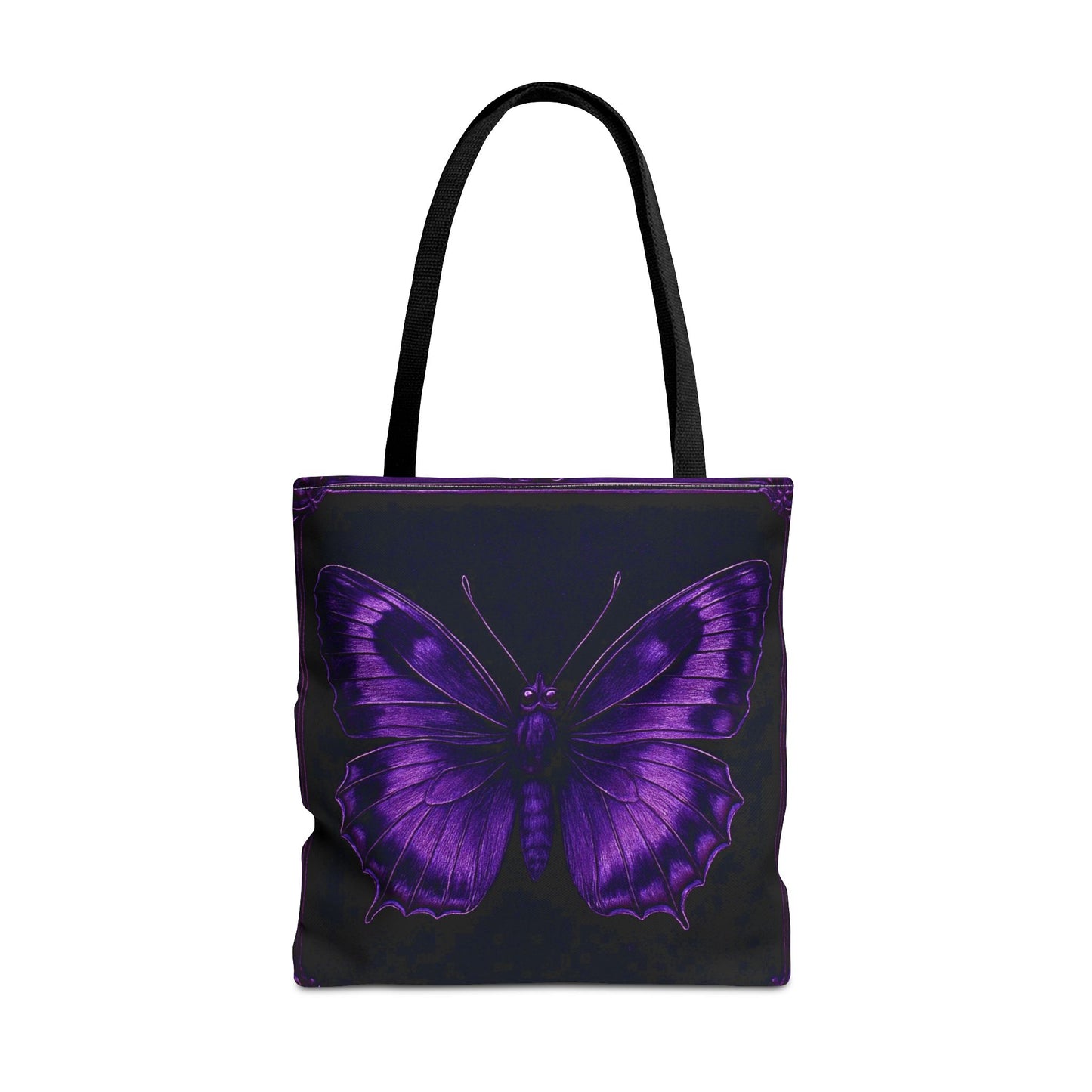 Purple Butterfly Tote Bag, Gothic Aesthetic Tote, Dark Fashion Bag, Nature Inspired Carryall Tote Bag (AOP)