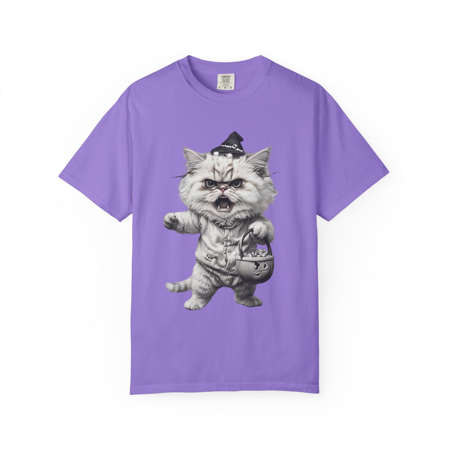 Angry Halloween Cat T Shirt Funny Spooky Kitten Tee Gothic Trick or Treat Shirt Unisex Garment Dyed T shirt