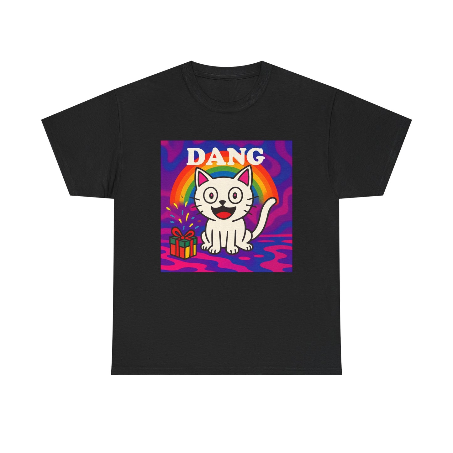 Funny Cat Rainbow T-Shirt Cute Cartoon Kitty Graphic Tee Gift