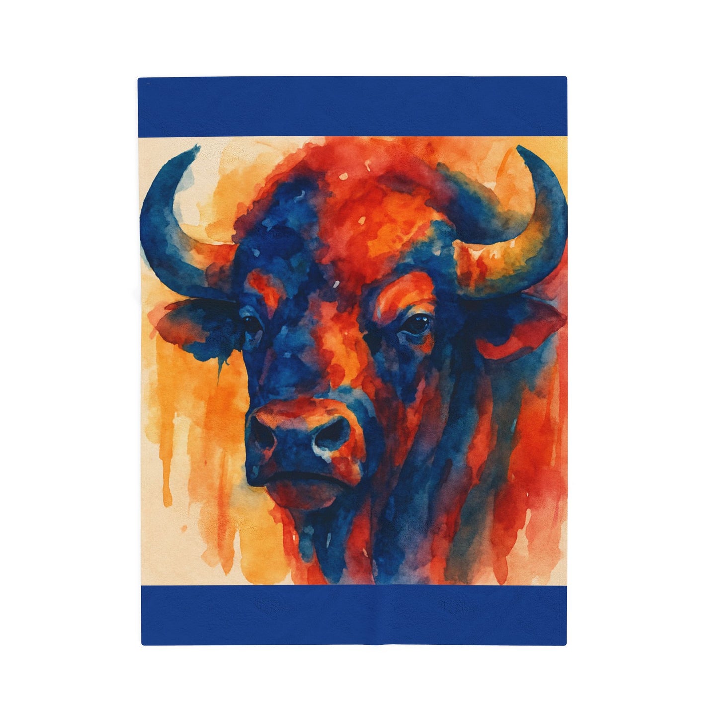 Buffalo Watercolor Blanket Western Ranch Lodge Plush Velveteen Throw, Cozy Southwest Rustic Home Décor