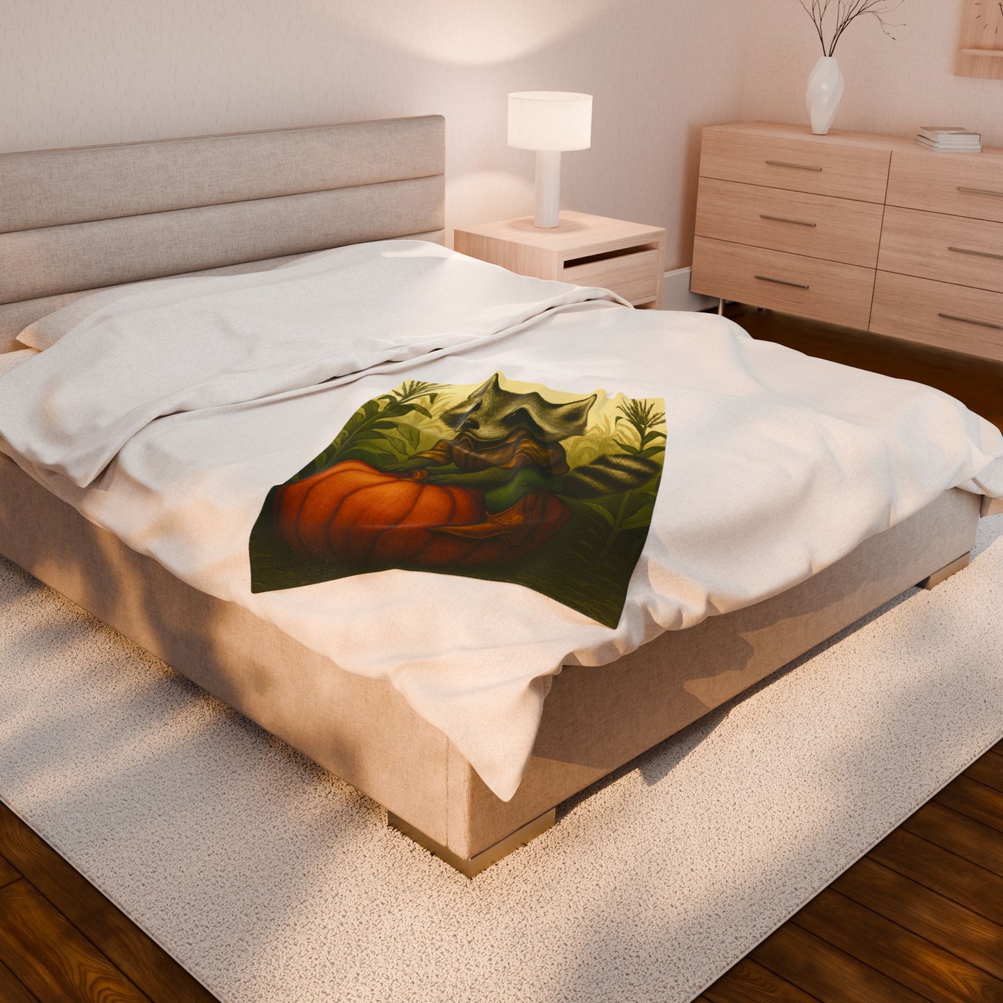 Cozy Fall Blanket with Raccoon Pumpkin Design Autumn Farmhouse Throw