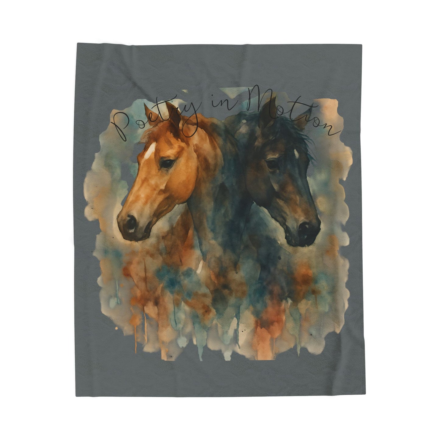 Watercolor Horse Blanket, Cozy Western Ranch Throw with Horse Lovers Art