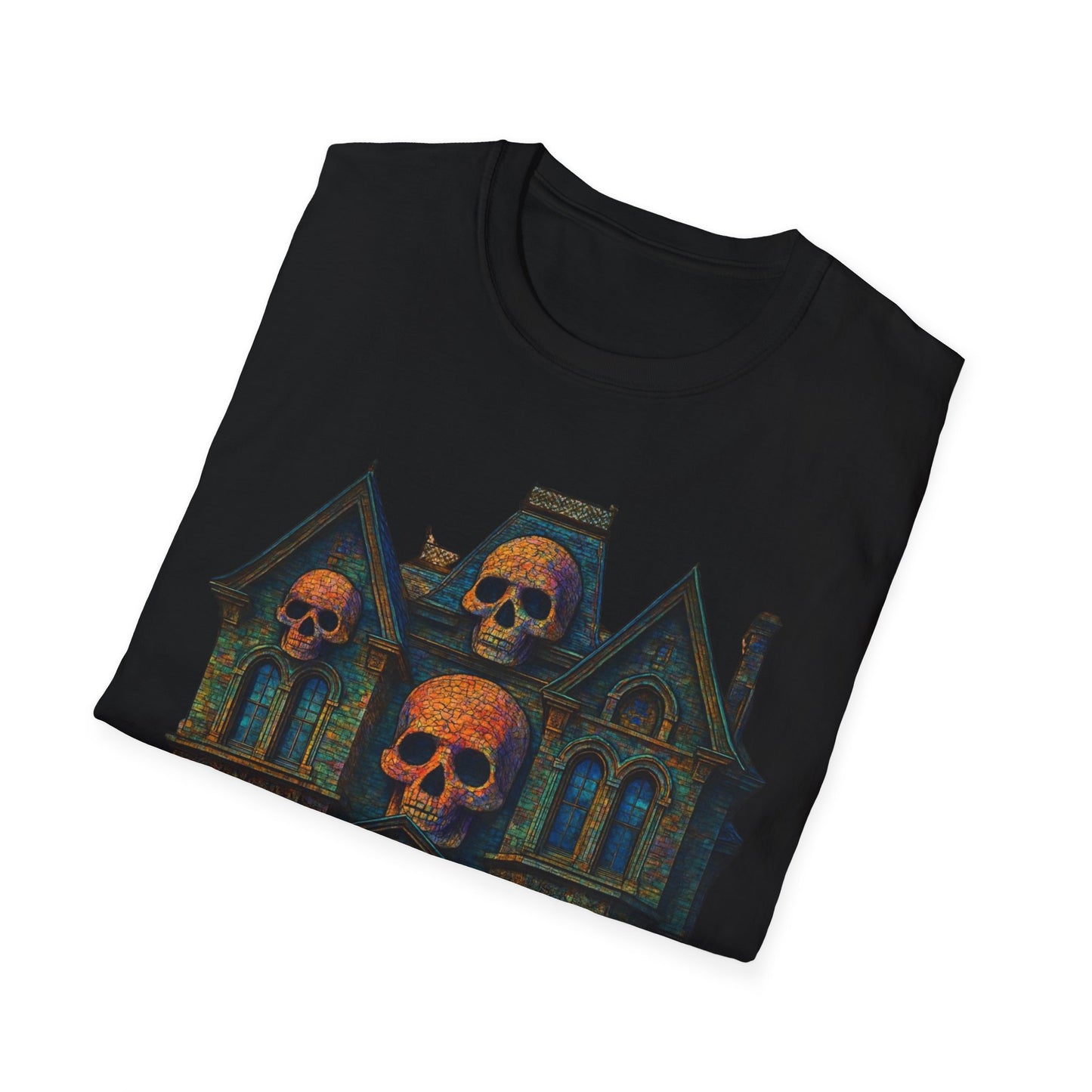 Haunted Skull Mansion T Shirt Gothic Horror House Halloween Tee Unisex Soft style T Shirt