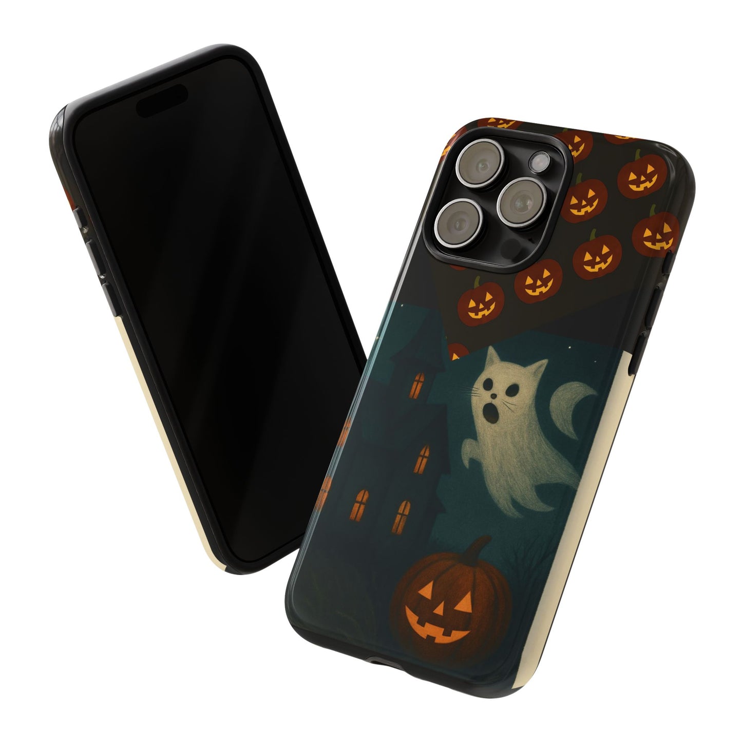 Phone Case, Halloween Haunted House Cat Ghost iPhone 16, 15, 14, Pixel 8, 6 Samsung Galaxy 25, 24, 23