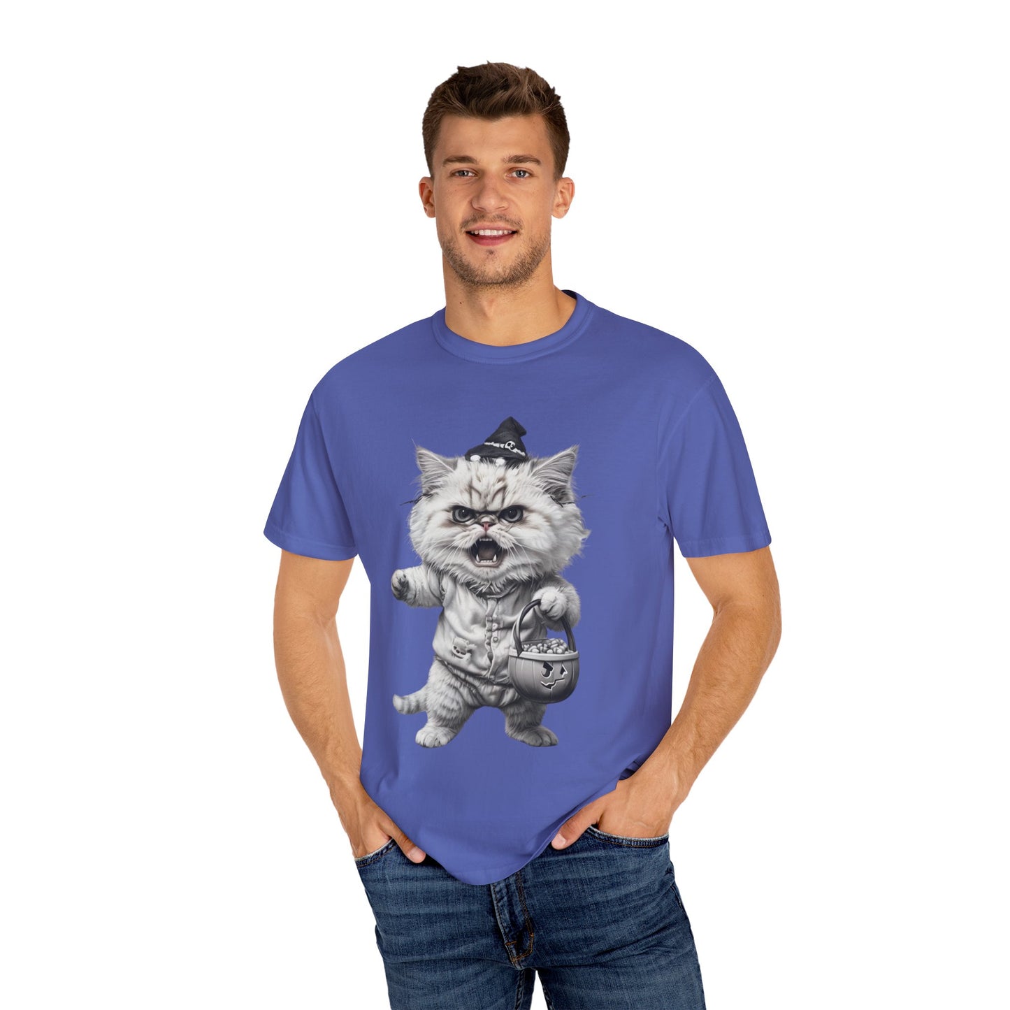 Angry Halloween Cat T Shirt Funny Spooky Kitten Tee Gothic Trick or Treat Shirt Unisex Garment Dyed T shirt