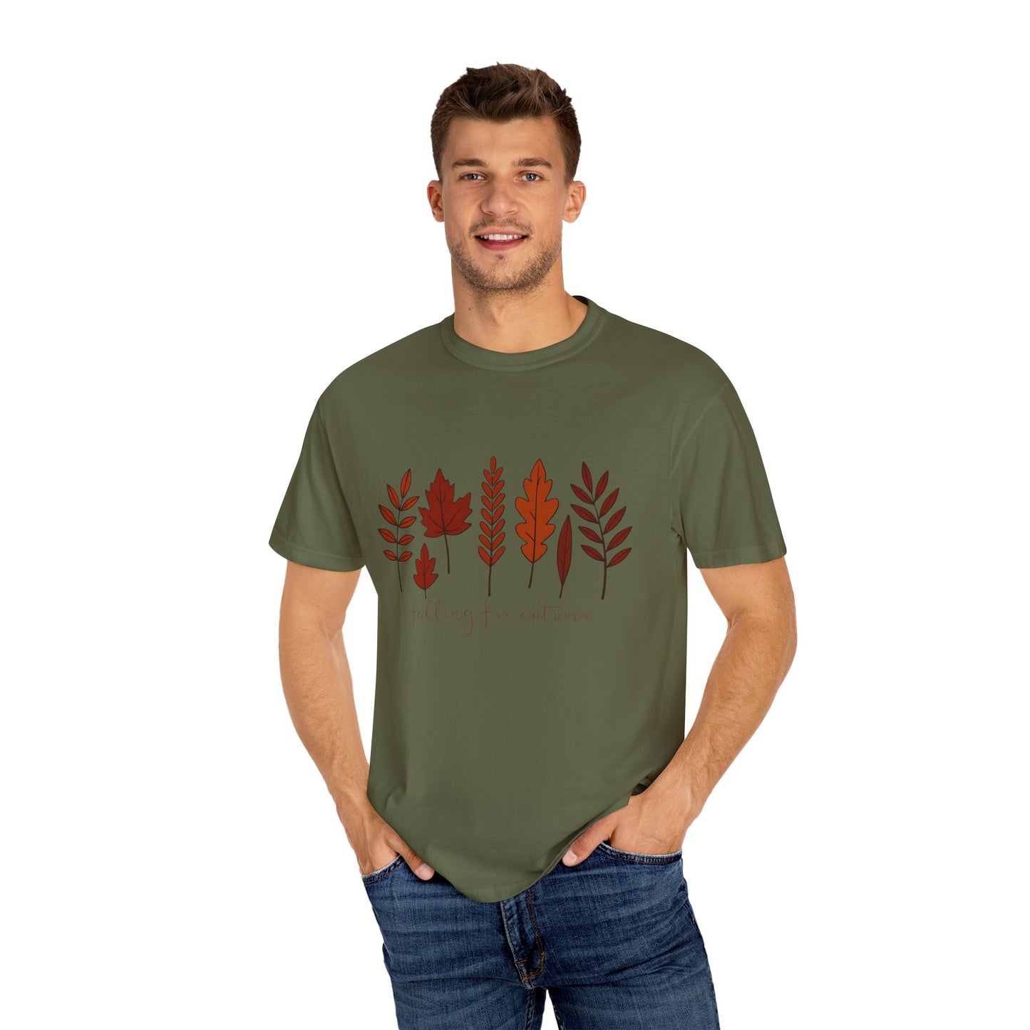 Falling for Autumn Shirt Cozy Fall Leaves Graphic Tee for Seasonal Outfits Unisex Garment Dyed T shirt
