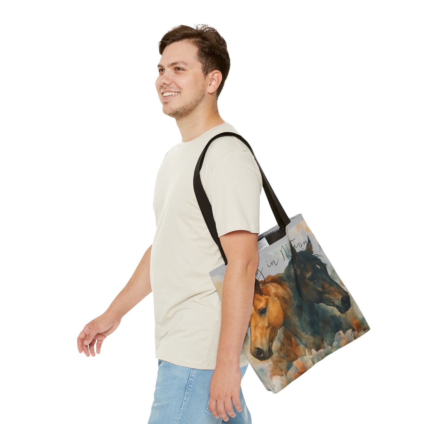 Horse Art Tote Bag, Watercolor Horses, Pretty in Motion