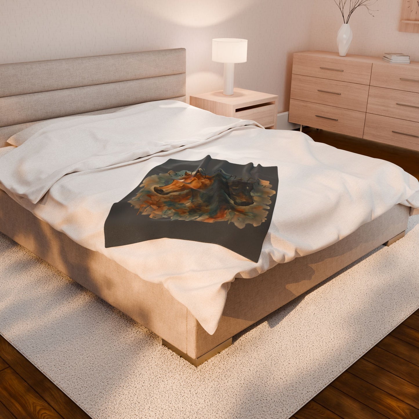 Watercolor Horse Blanket, Cozy Western Ranch Throw with Horse Lovers Art