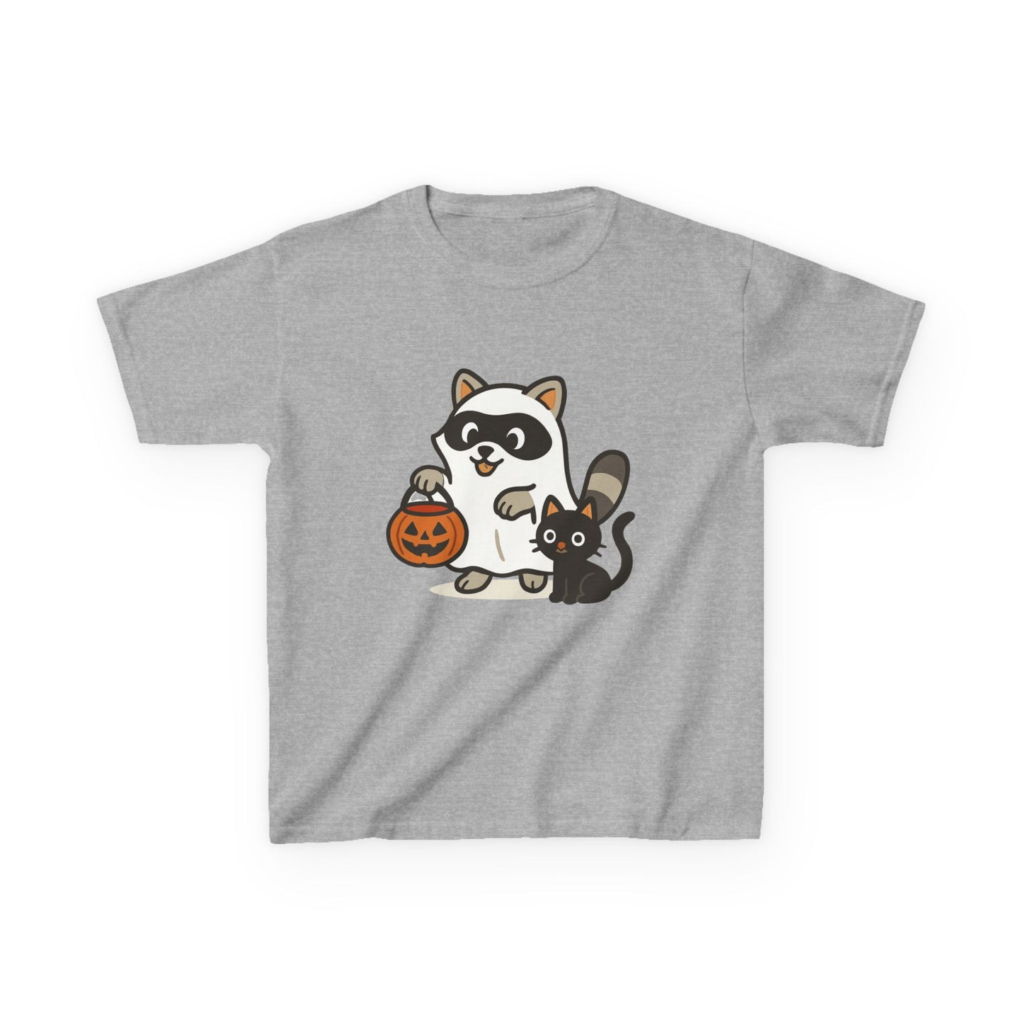 Cute Raccoon Cat Halloween Shirt Funny Trick or Treat Tee for Kids & Adults Kids Heavy Cotton⢠Tee