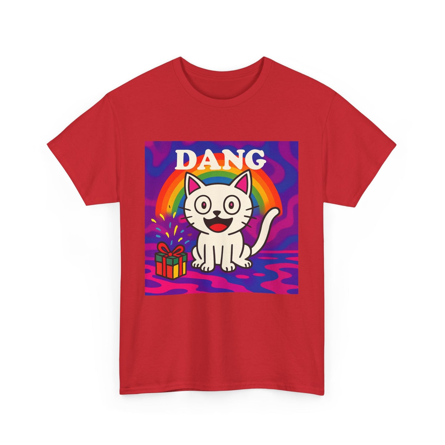 Funny Cat Rainbow T-Shirt Cute Cartoon Kitty Graphic Tee Gift