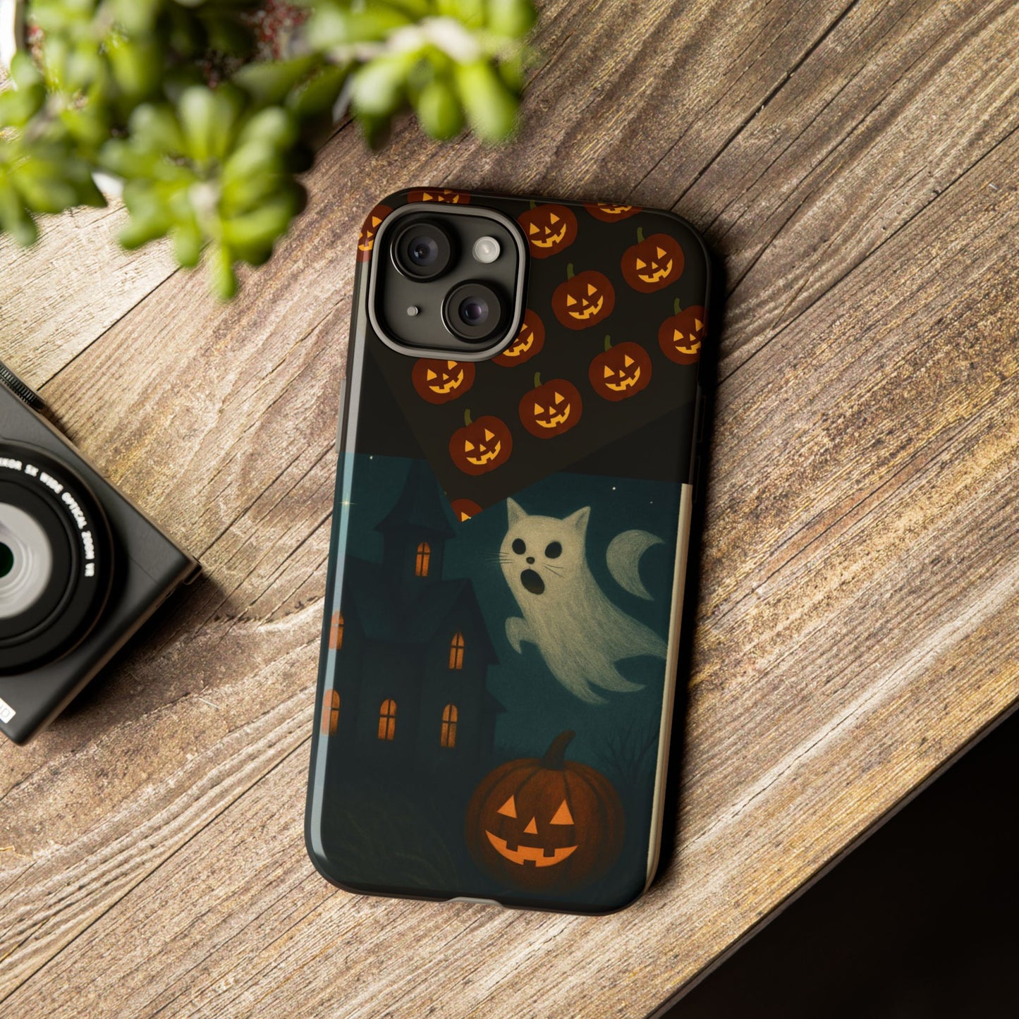 Phone Case, Halloween Haunted House Cat Ghost iPhone 16, 15, 14, Pixel 8, 6 Samsung Galaxy 25, 24, 23