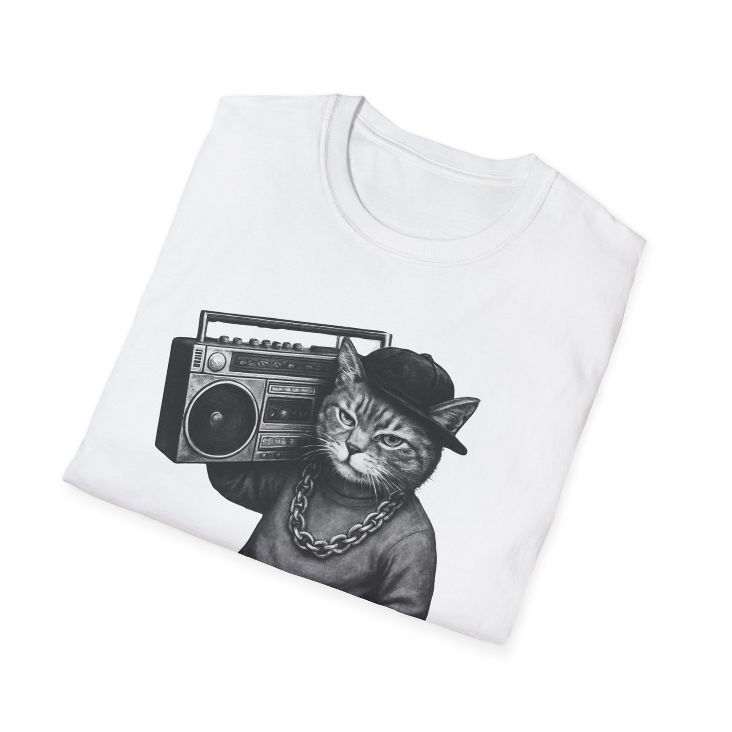 Black & White Boombox Cat T Shirt Hip Hop Streetwear Graphic Tee for Music Lovers Unisex Soft style T Shirt