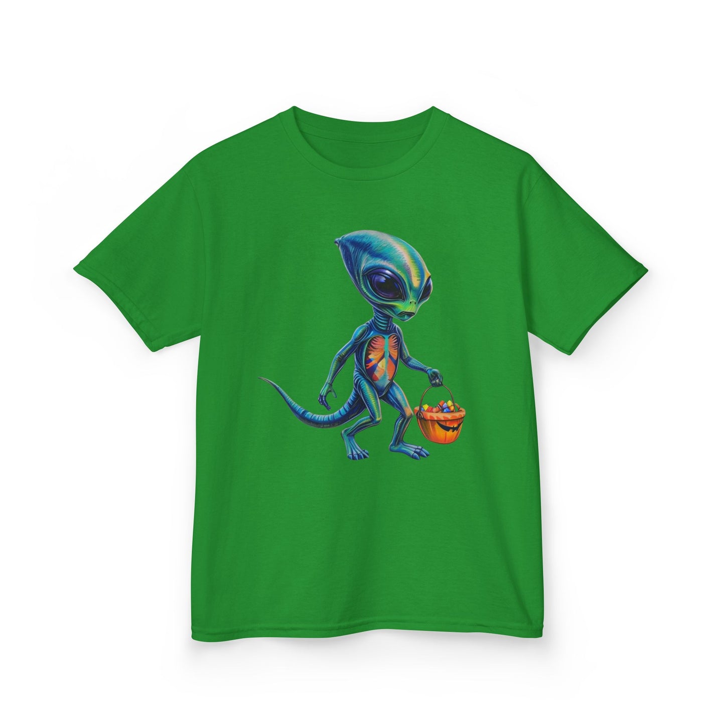 Alien Trick or Treat Halloween Kids T Shirt Cute Sci Fi Costume Tee Kids Heavy Cotton™ Tee
