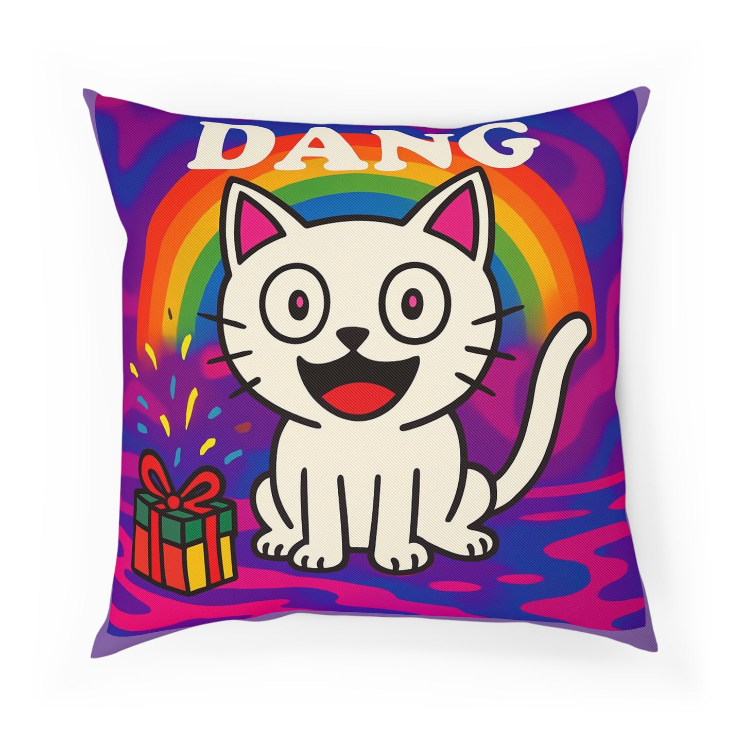 Cushion Pillow, Rainbow White Kitten Decorative Throw Pillow, Bed Cushion, Living Room Pillow, Nursery Decor, Couch Pillow