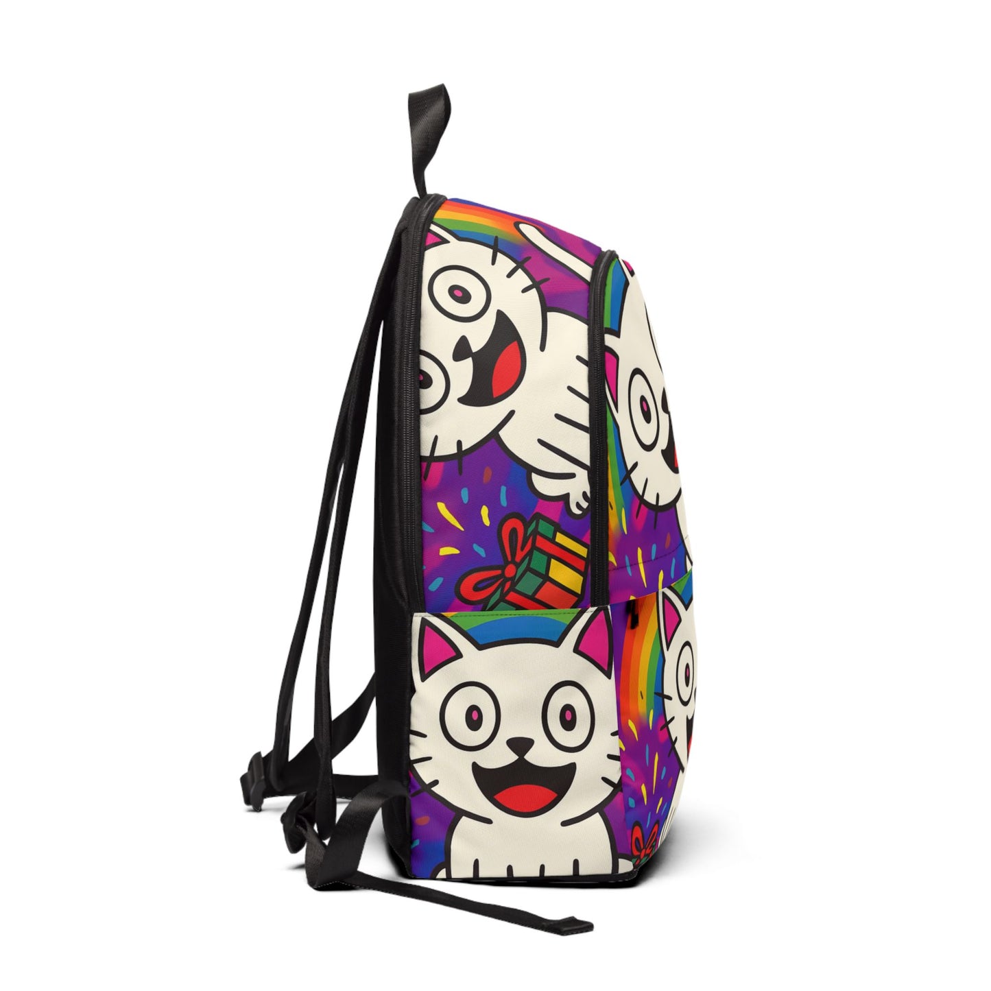 Funny Cat Backpack for Kids Rainbow Cartoon Bag Cat All Over Print Book bag Unisex Fabric Backpack