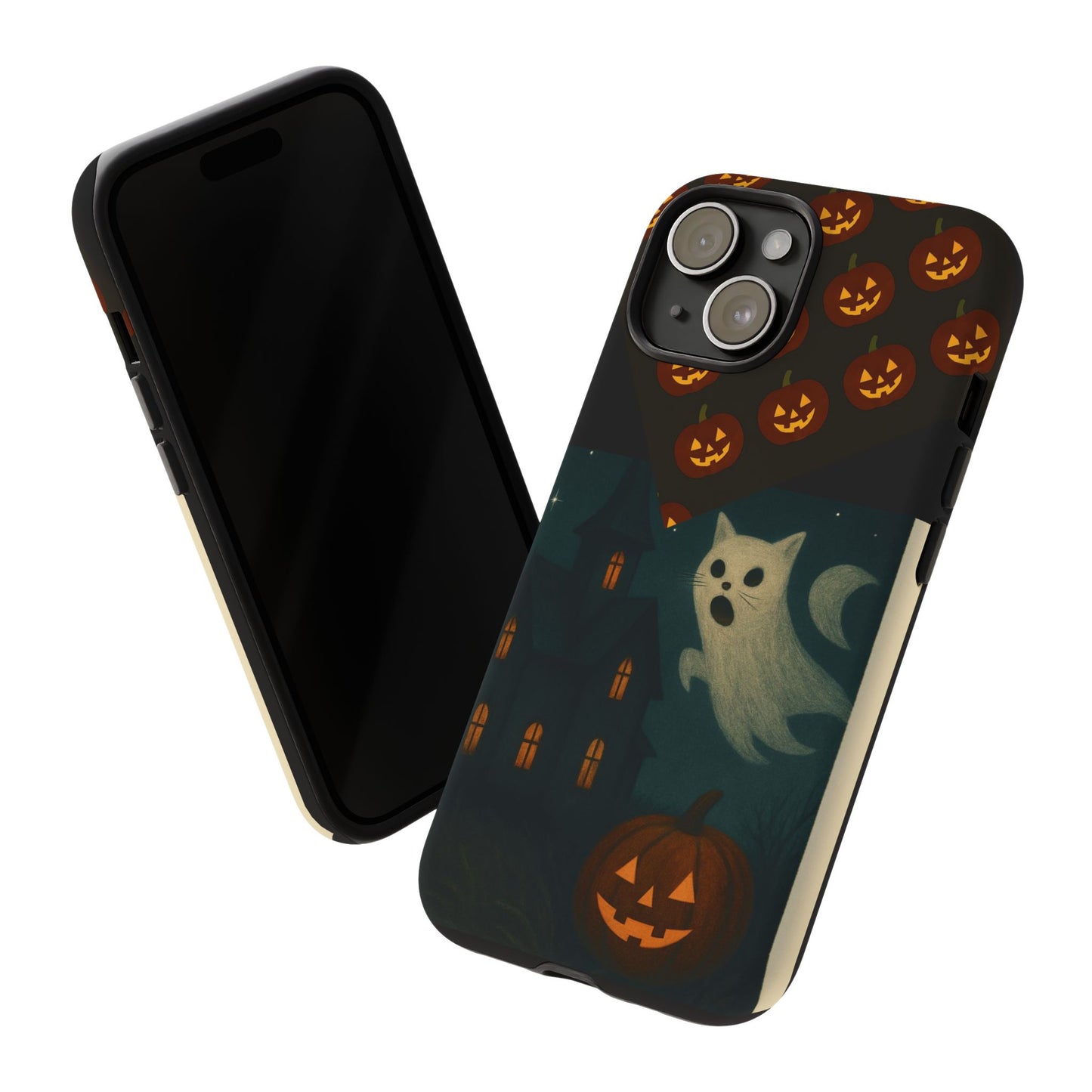 Phone Case, Halloween Haunted House Cat Ghost iPhone 16, 15, 14, Pixel 8, 6 Samsung Galaxy 25, 24, 23