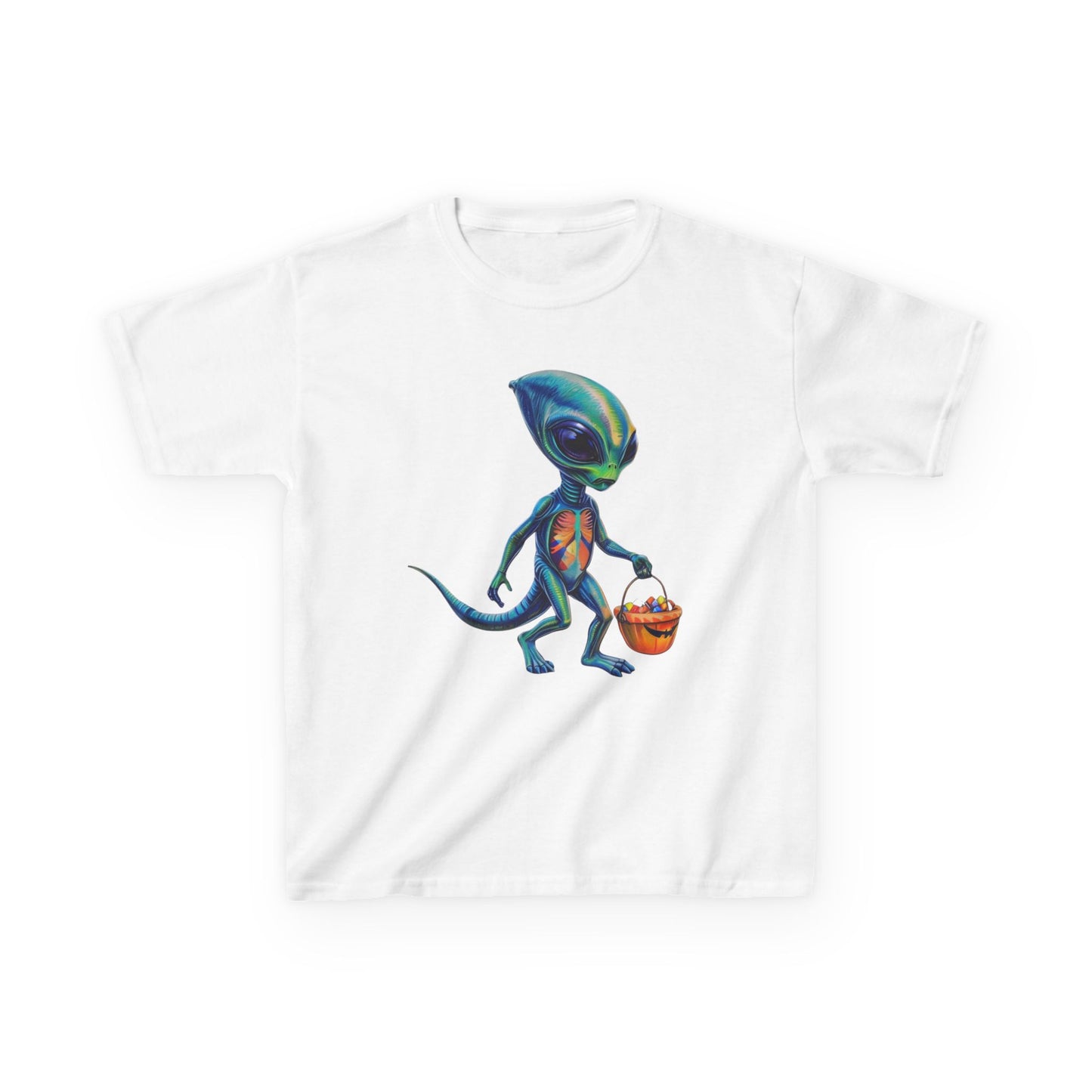 Alien Trick or Treat Halloween Kids T Shirt Cute Sci Fi Costume Tee Kids Heavy Cotton™ Tee