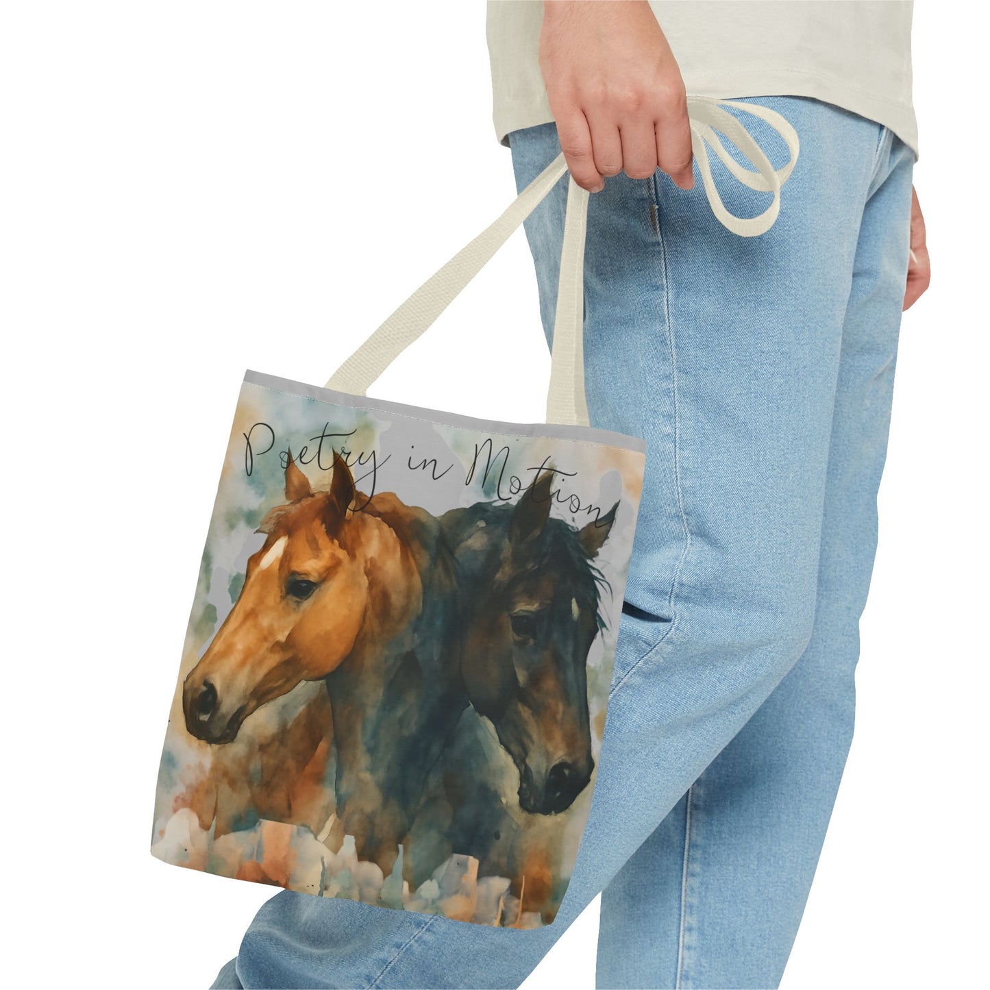 Horse Art Tote Bag, Watercolor Horses, Pretty in Motion