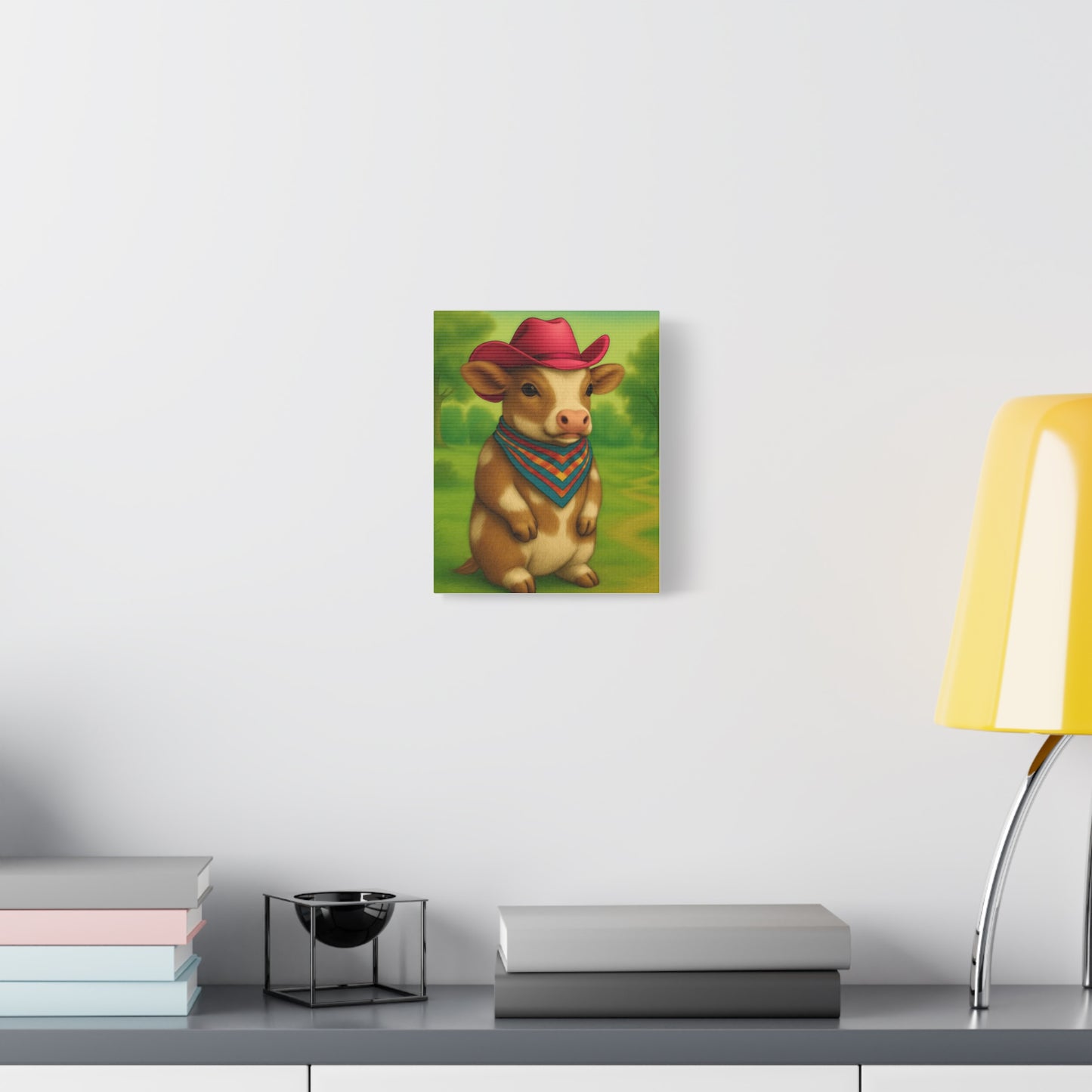 Cowboy Cow Country Baby Matte Canvas - 8x10 Stretched Nursery Wall Art, Western Farmhouse Decor, Kids Room Print, Rustic Barn Animal