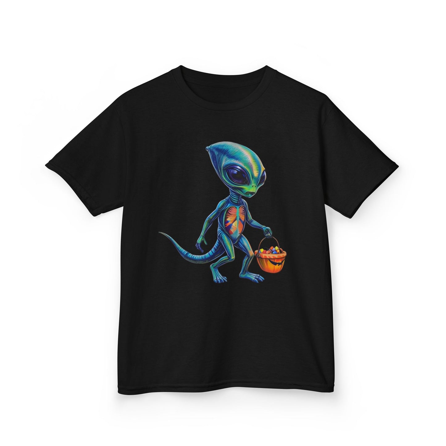 Alien Trick or Treat Halloween Kids T Shirt Cute Sci Fi Costume Tee Kids Heavy Cotton™ Tee