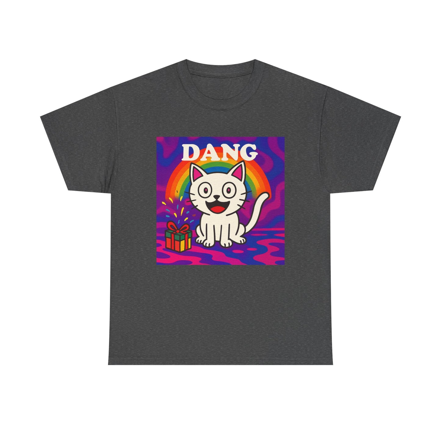 Funny Cat Rainbow T-Shirt Cute Cartoon Kitty Graphic Tee Gift