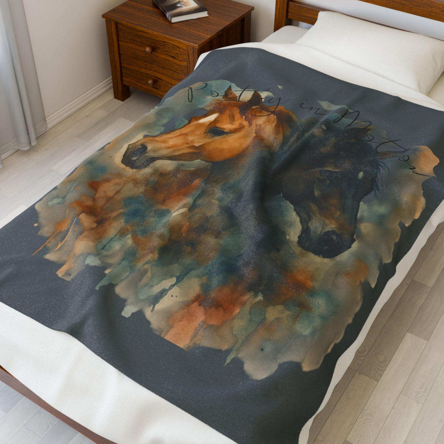 Watercolor Horse Blanket, Cozy Western Ranch Throw with Horse Lovers Art