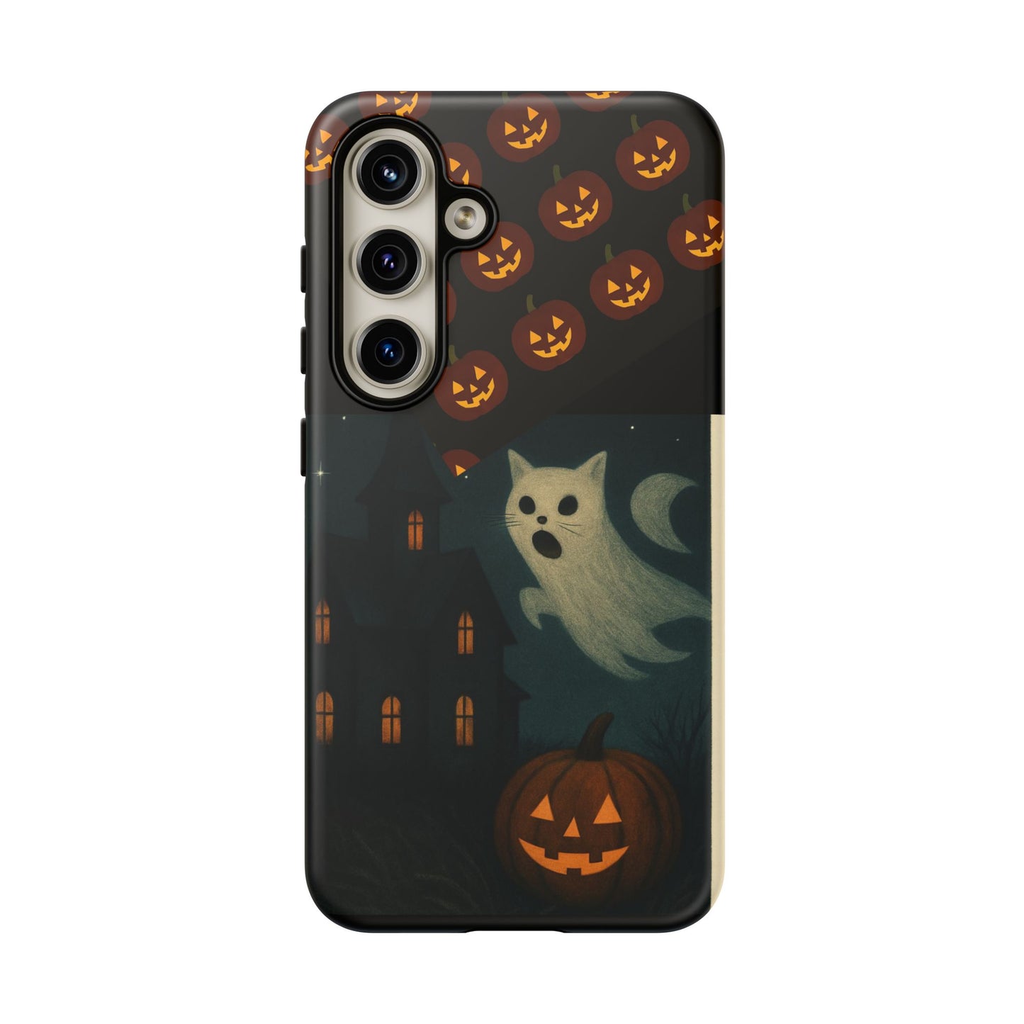 Phone Case, Halloween Haunted House Cat Ghost iPhone 16, 15, 14, Pixel 8, 6 Samsung Galaxy 25, 24, 23