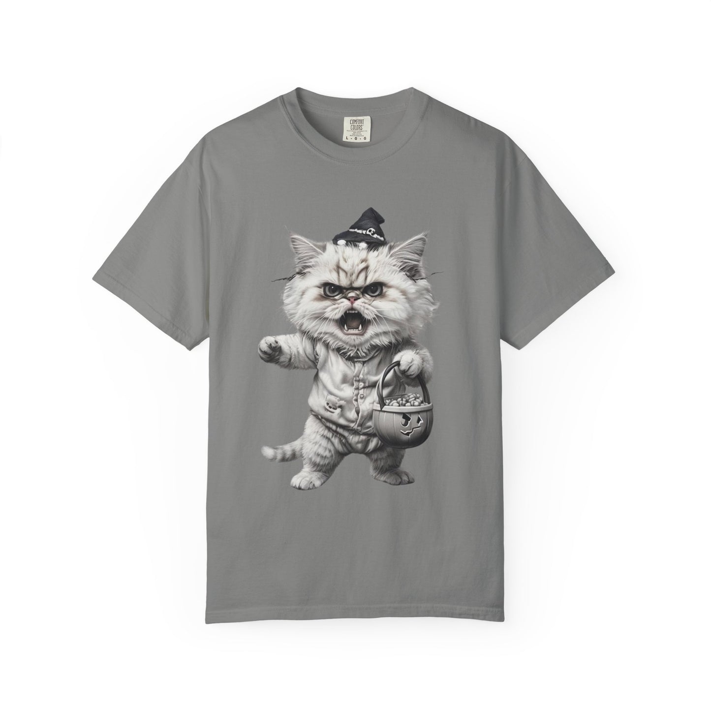 Angry Halloween Cat T Shirt Funny Spooky Kitten Tee Gothic Trick or Treat Shirt Unisex Garment Dyed T shirt