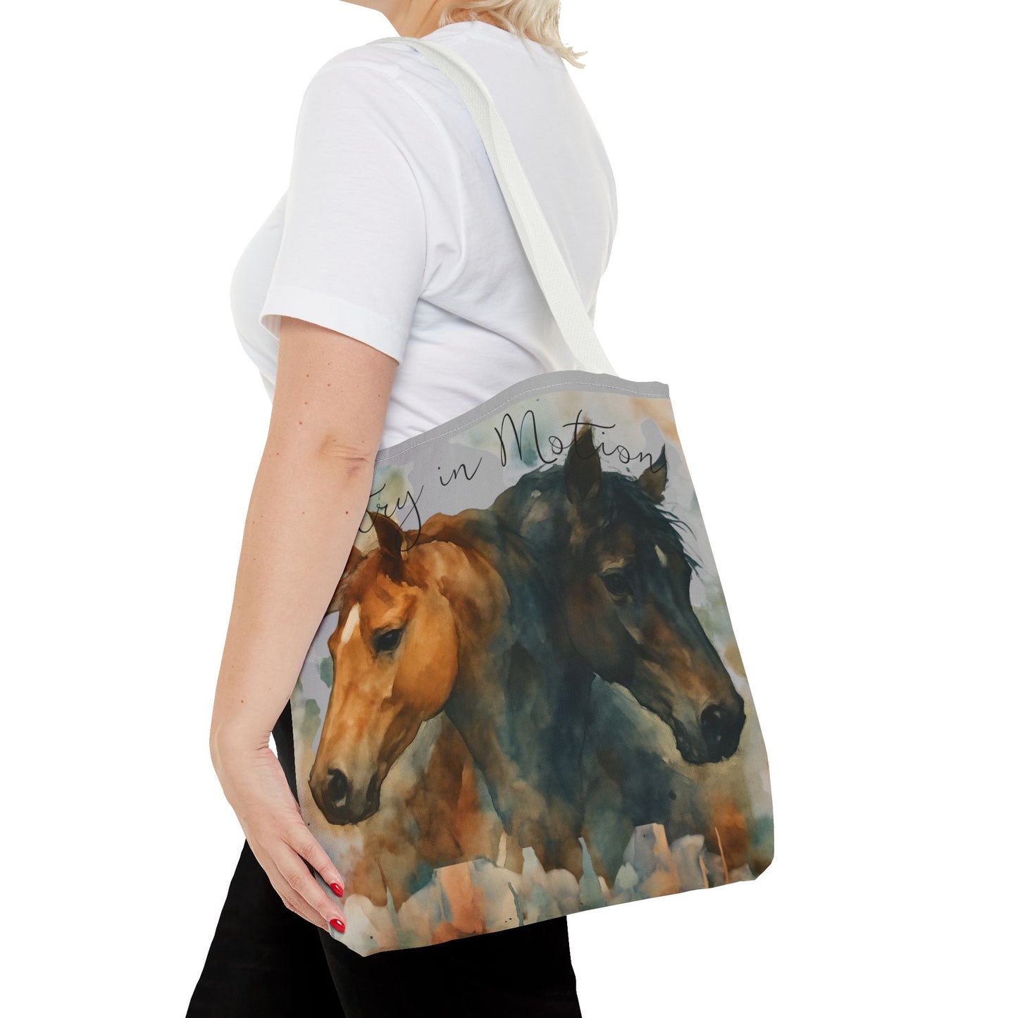 Horse Art Tote Bag, Watercolor Horses, Pretty in Motion