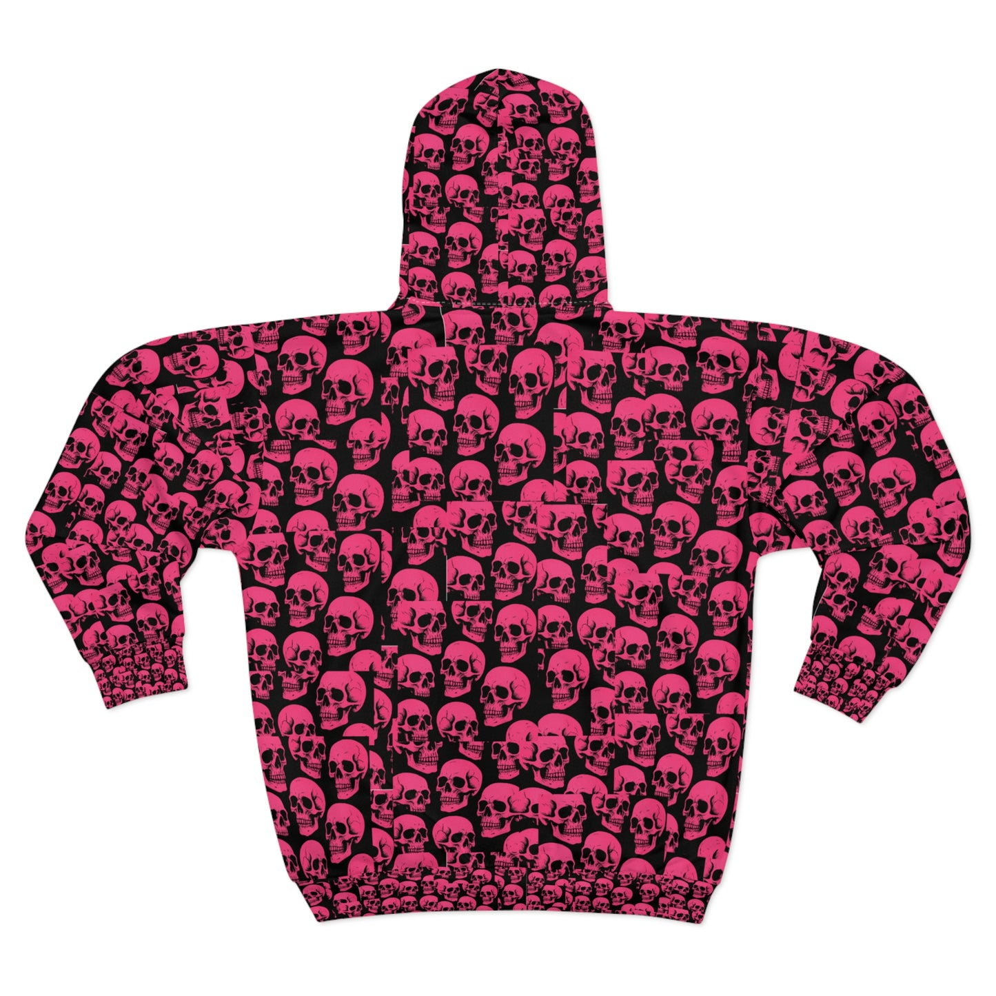 Edgy Pink Skull Hoodie Gothic Streetwear Unisex Zip Up Jacket, Alternative Punk Hoodie for Men and Women, Halloween Skull Print Fashion
